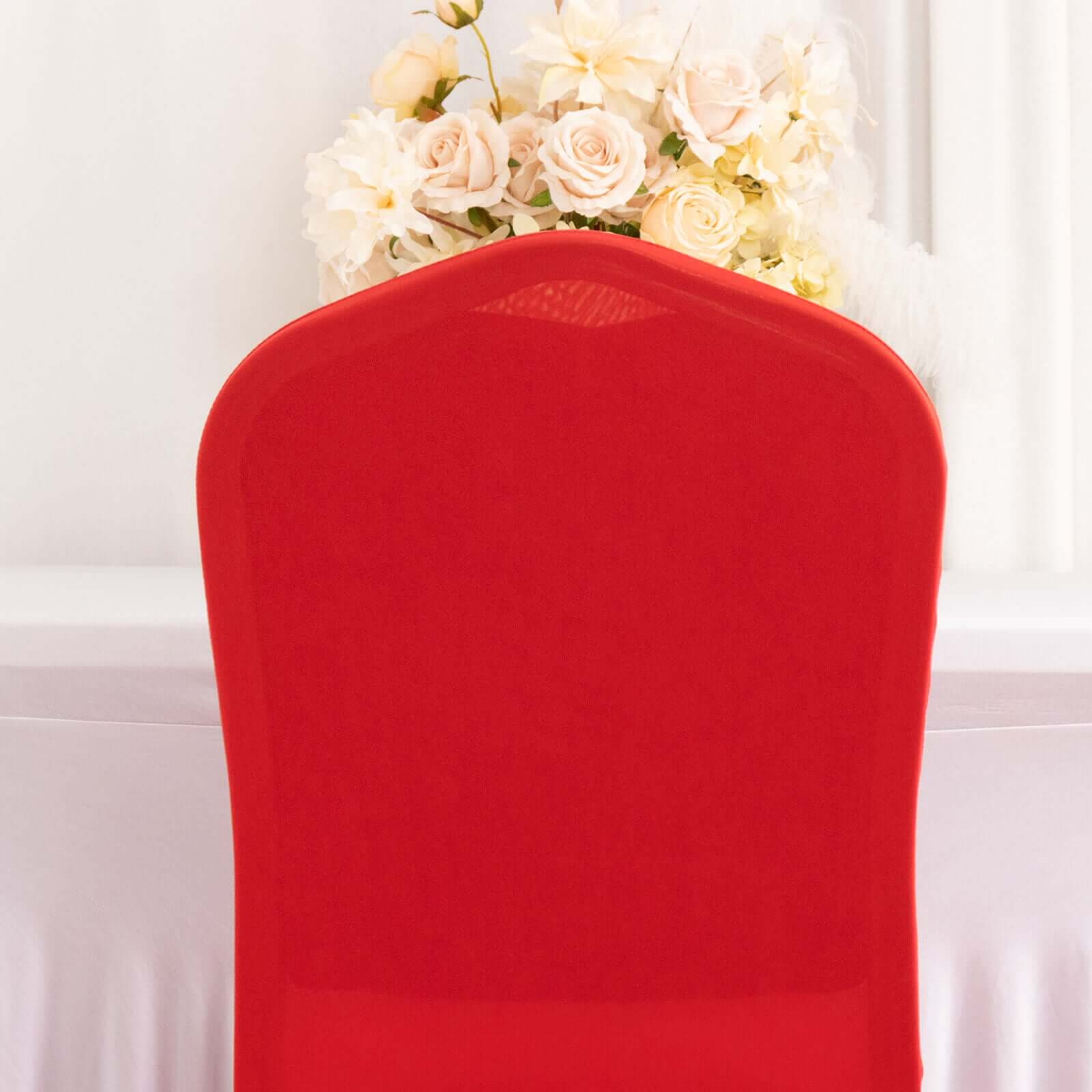 Ruffle Pleated Skirt Banquet Spandex Chair Cover Red - 1-Piece Stretch Fitted Slipcover - Image 6