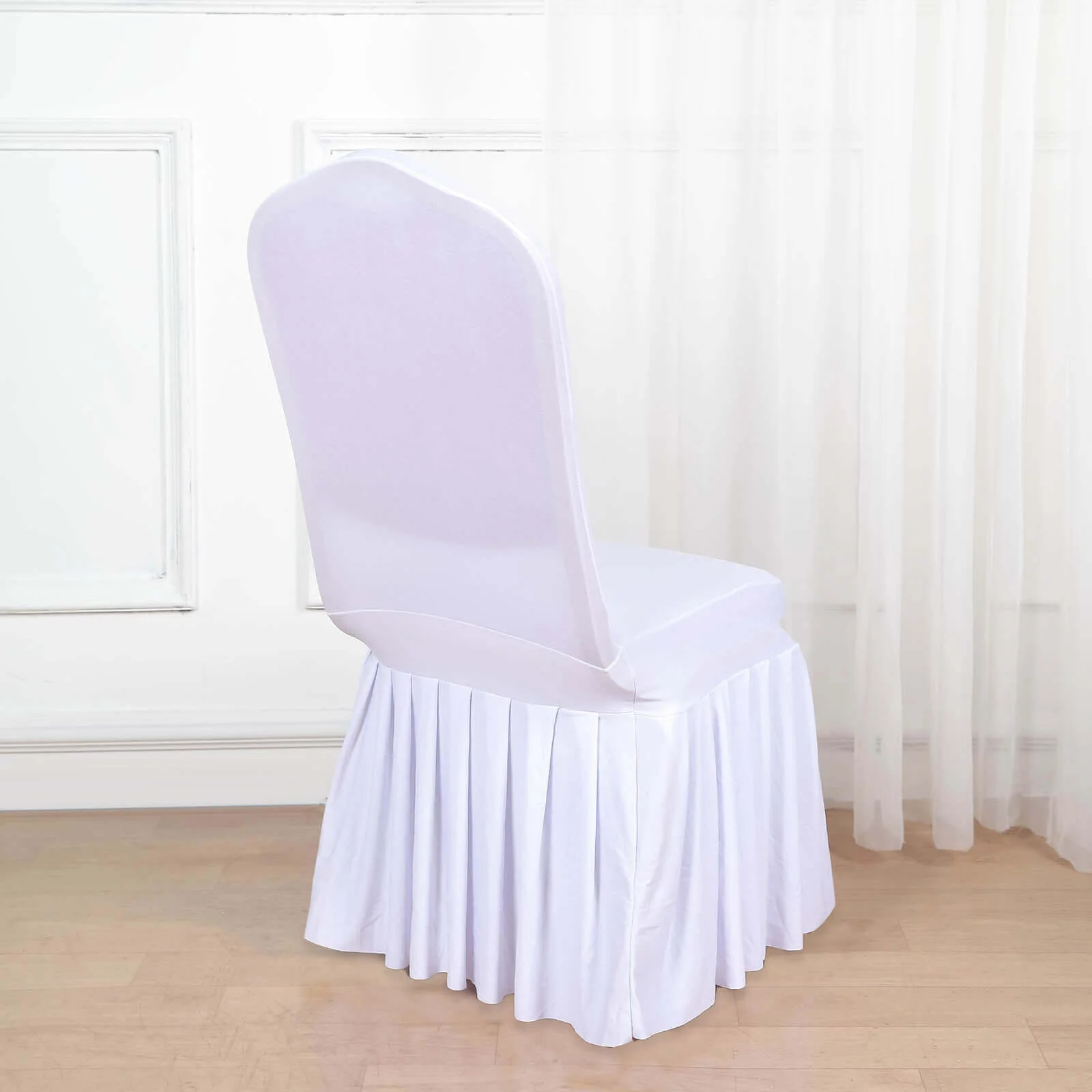 Ruffle Pleated Skirt Banquet Spandex Chair Cover White - 1-Piece Stretch Fitted Slipcover for Sophisticated Events - Image 3