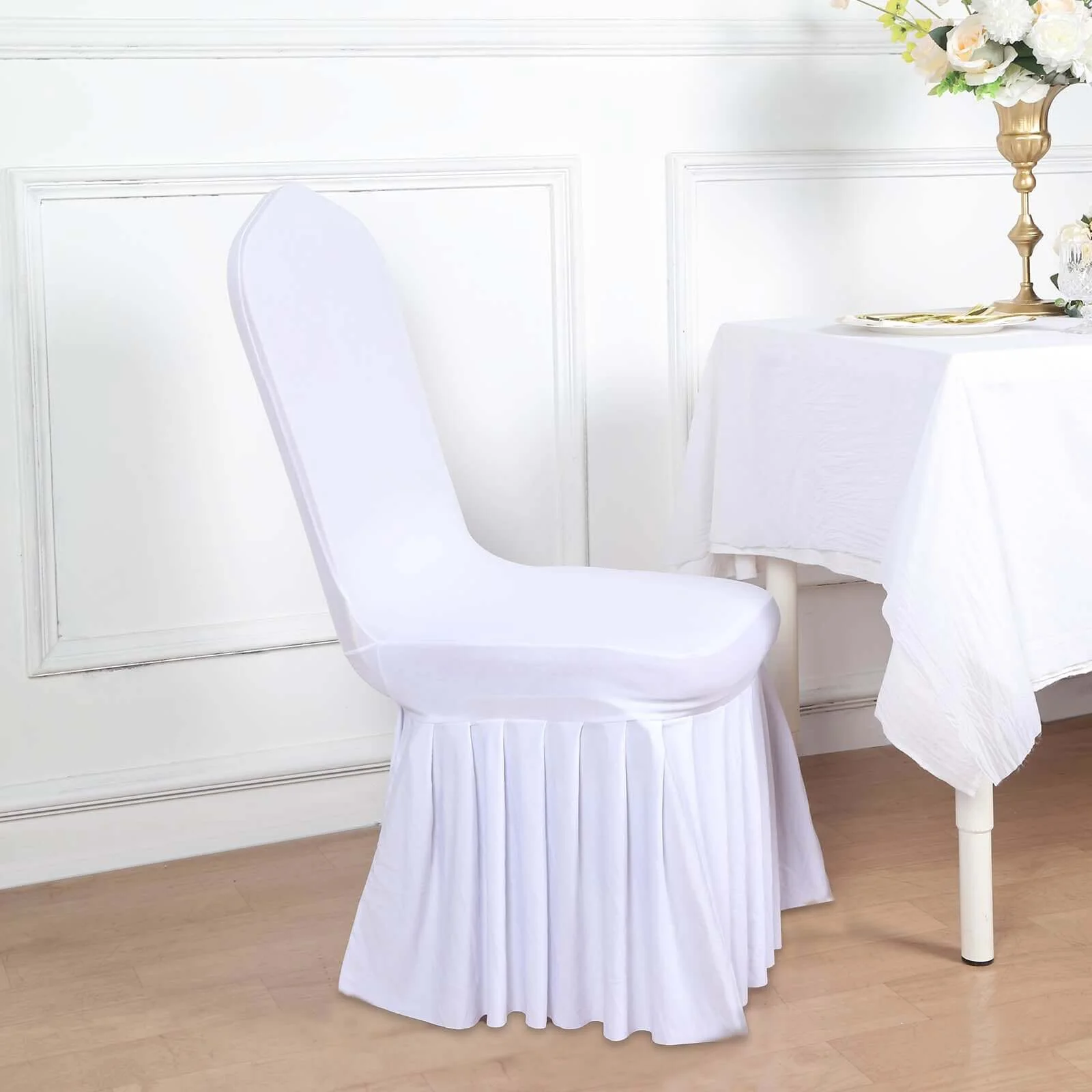 Ruffle Pleated Skirt Banquet Spandex Chair Cover White - 1-Piece Stretch Fitted Slipcover for Sophisticated Events - Image 8