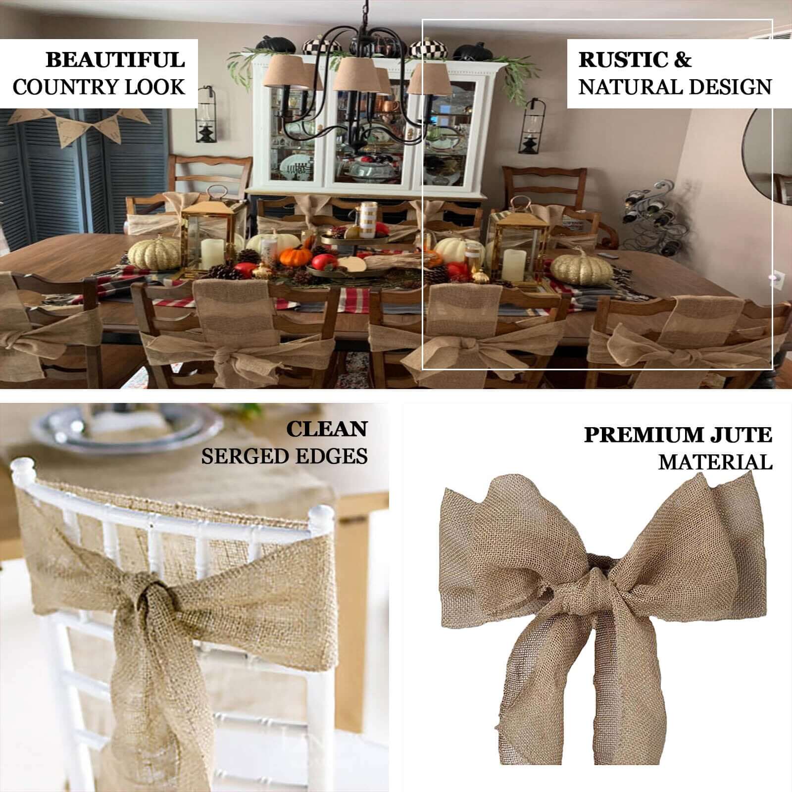Rustic Burlap Jute Chair Sash Natural 6"x108" - Premium Decorative Accent for Events - Image 3