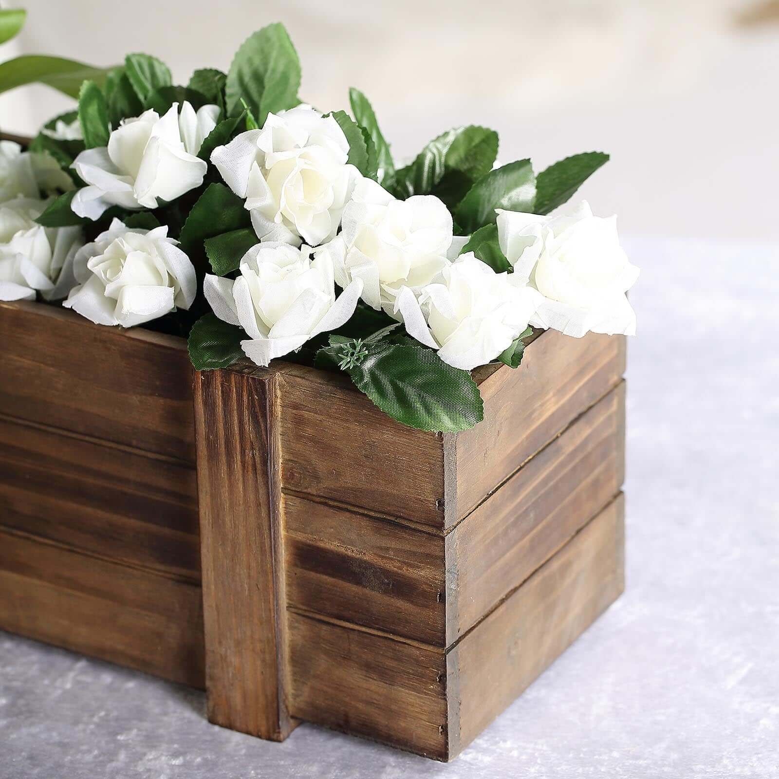 Rustic Wood Planter Box Smoked Brown 24"x6" with Plastic Liner - Long Natural Decor for Tables - Image 2