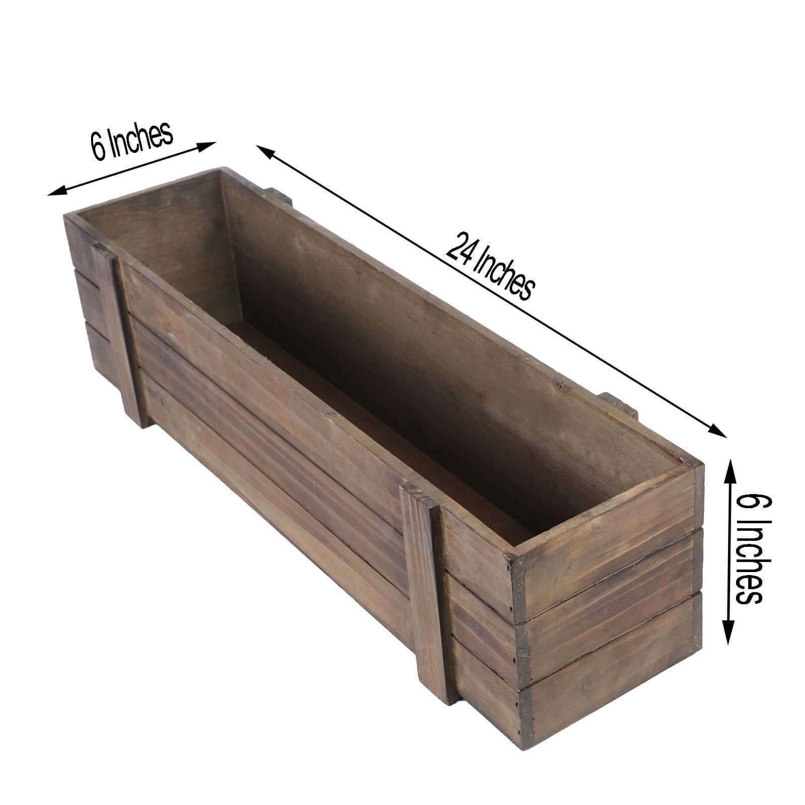 Rustic Wood Planter Box Smoked Brown 24"x6" with Plastic Liner - Long Natural Decor for Tables - Image 3