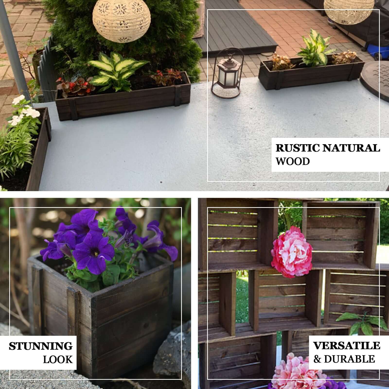 Rustic Wood Planter Box Smoked Brown 24"x6" with Plastic Liner - Long Natural Decor for Tables - Image 4