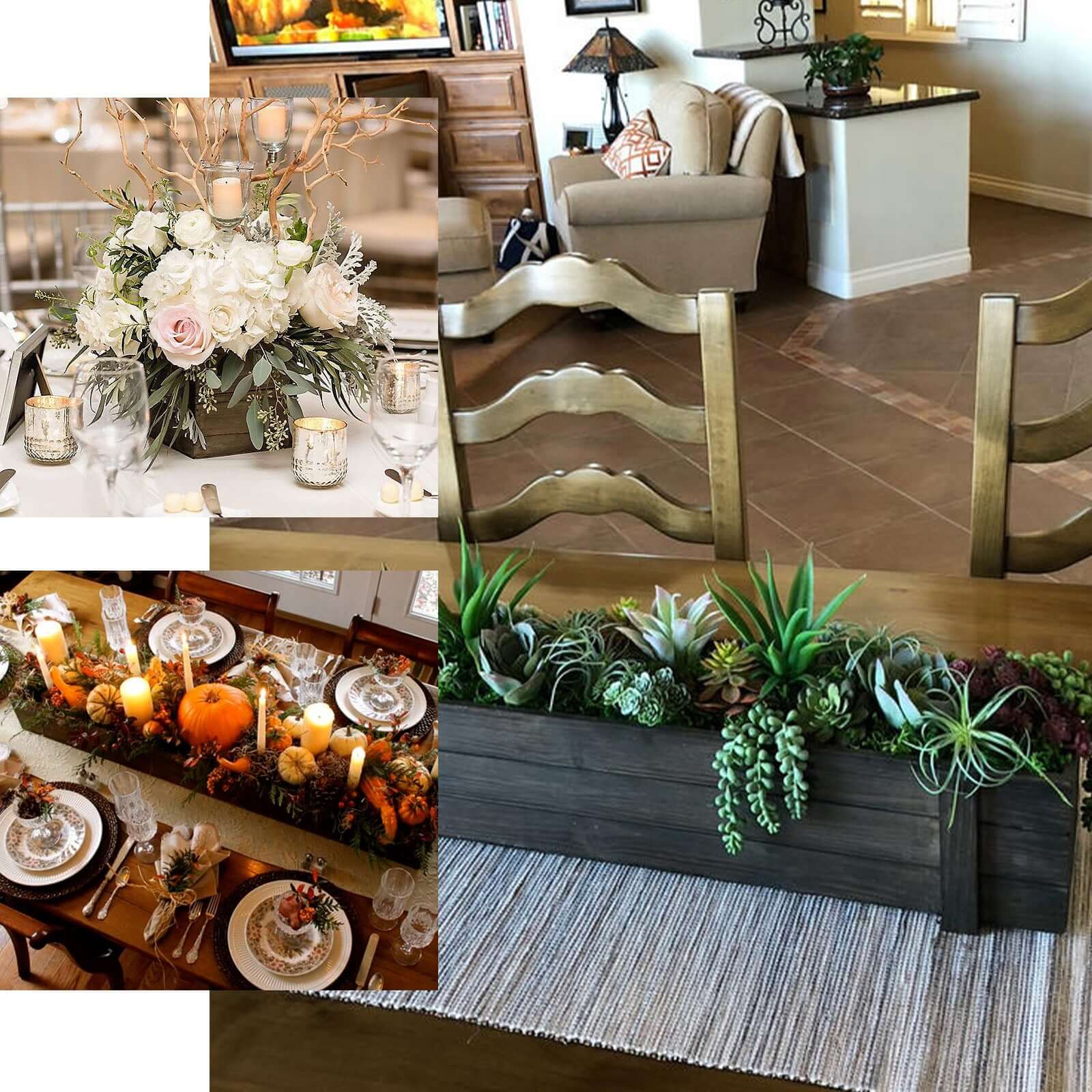 Rustic Wood Planter Box Smoked Brown 24"x6" with Plastic Liner - Long Natural Decor for Tables - Image 5