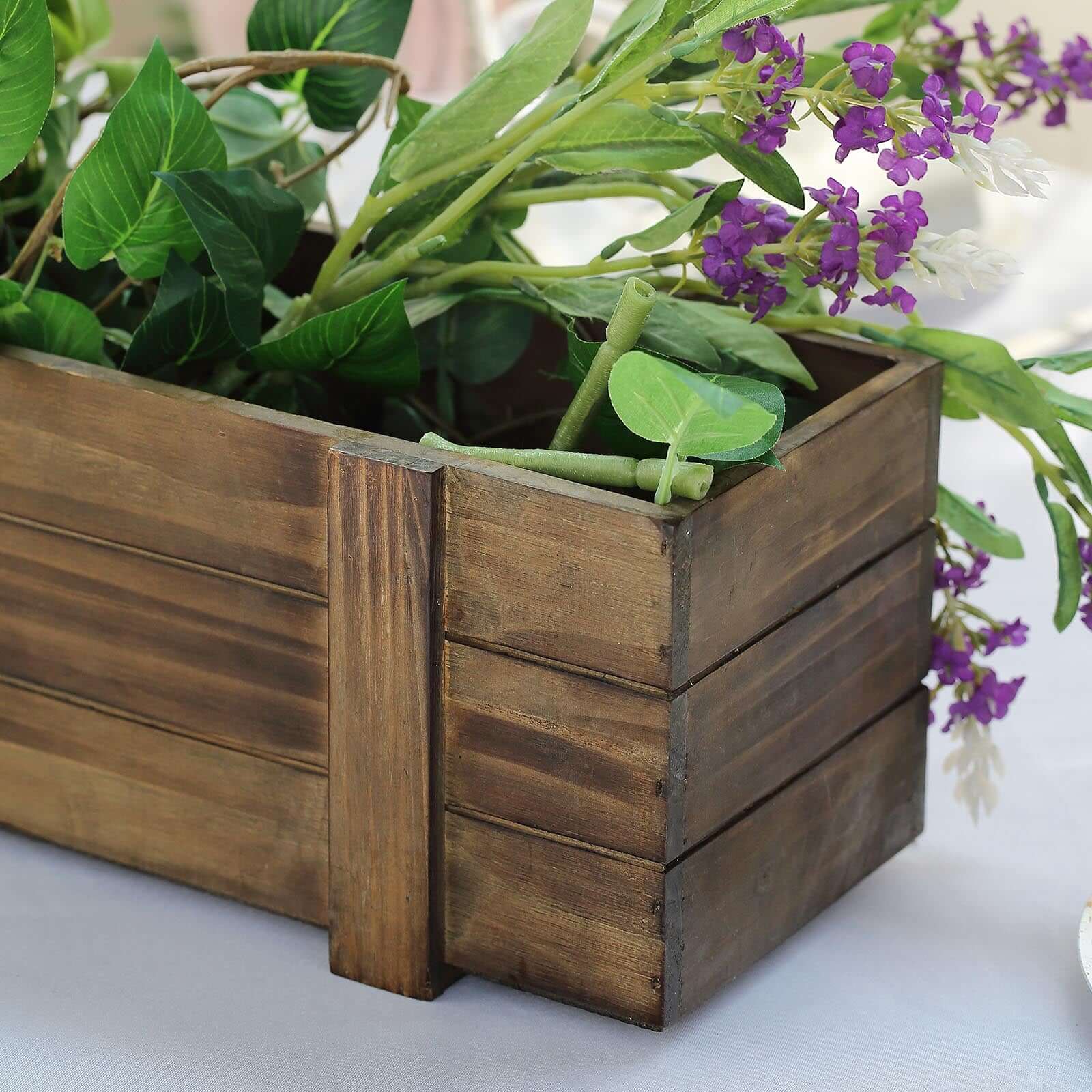 Rustic Wood Planter Box Smoked Brown 24"x6" with Plastic Liner - Long Natural Decor for Tables - Image 8