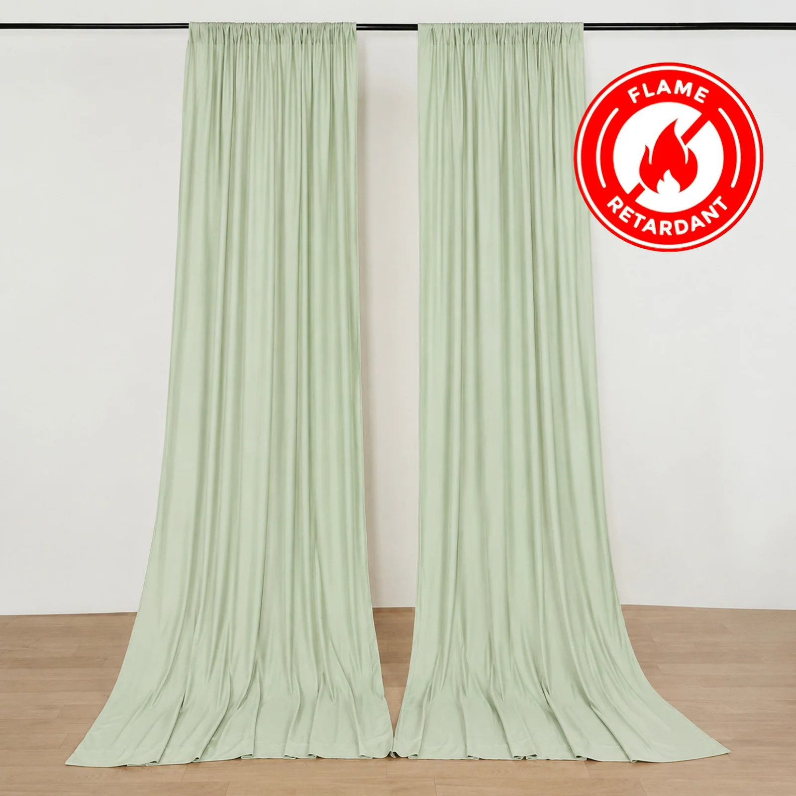 2 Pack 5ftx10ft Sage Green Scuba Polyester Backdrop Drape Curtains, Durable Flame Resistant Event Divider Panels Wrinkle Free With Rod Pockets