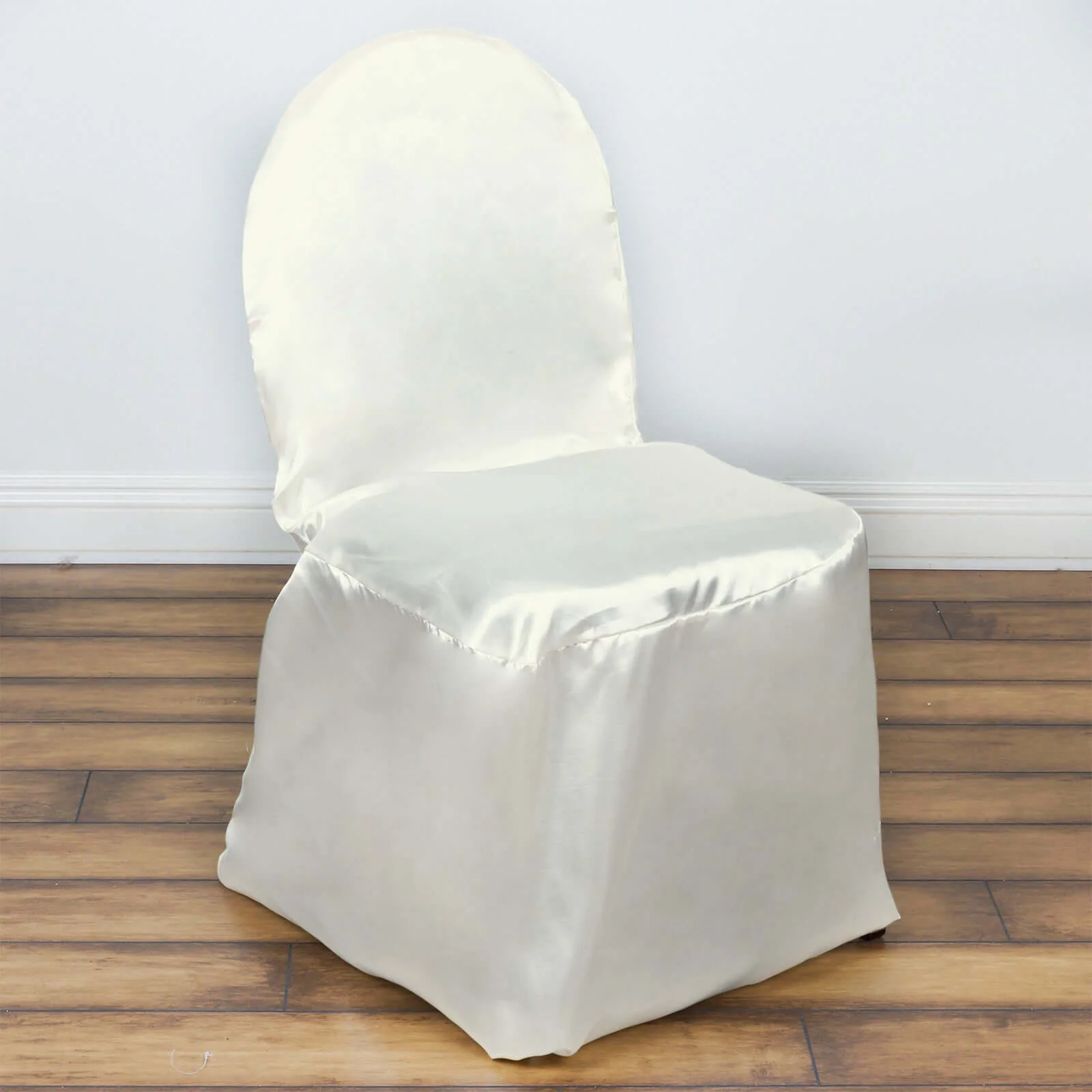 Satin Banquet Chair Covers Ivory with Glossy Finish - Reusable Slipcover
