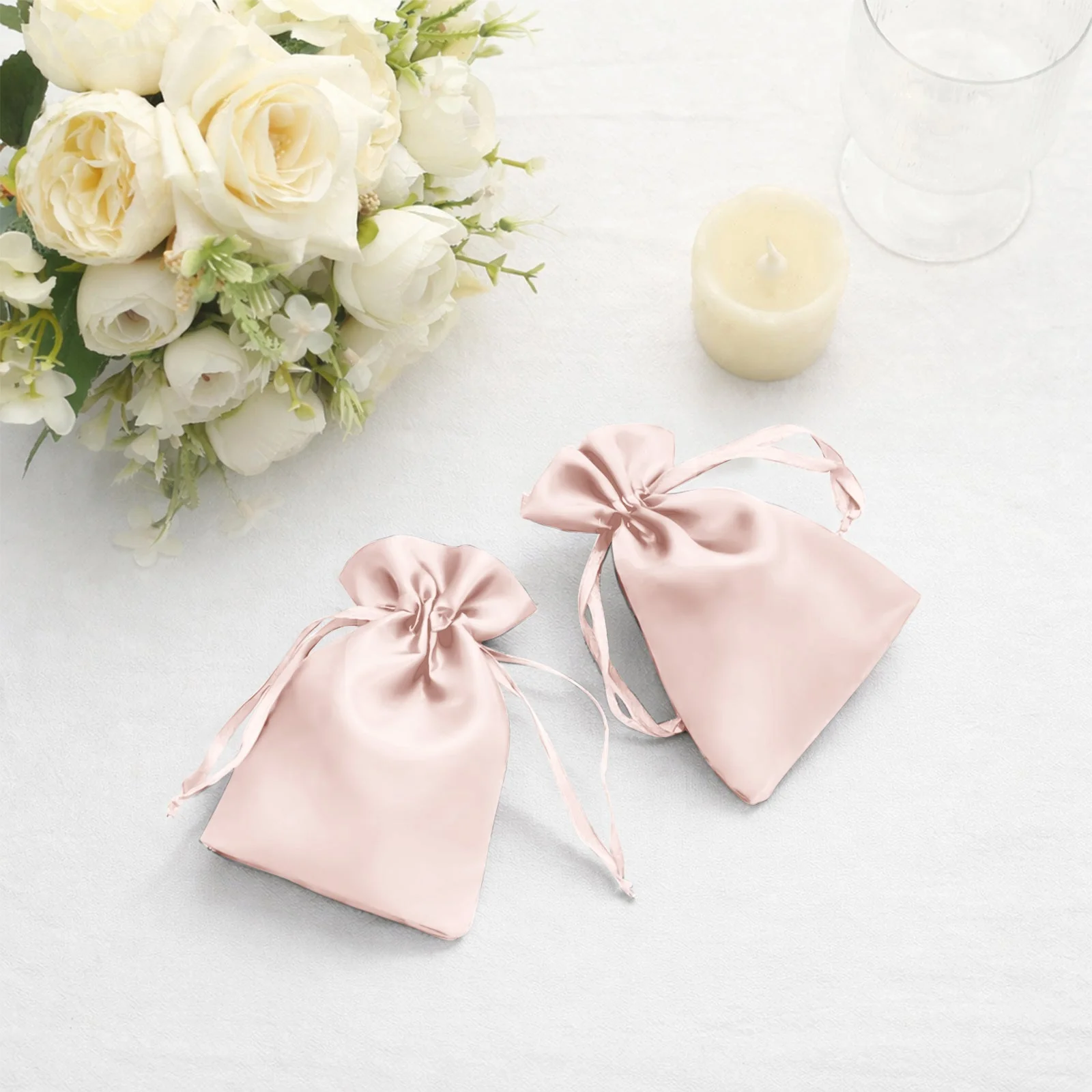 60 Pack Satin Drawstring Favor Bags, Blush 3"x4" Jewelry & Candy Gift Bags for Weddings & Parties - Image 6