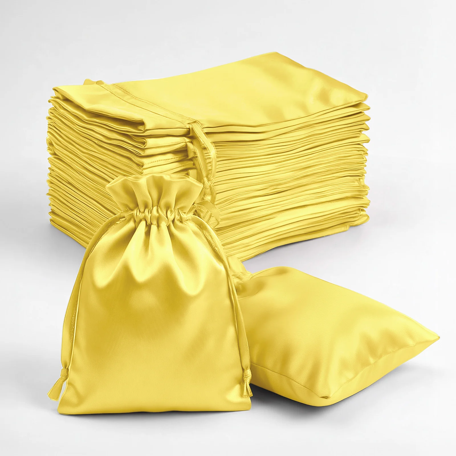 60 Pack Satin Drawstring Favor Bags, Gold 3"x4" Jewelry & Candy Gift Bags for Weddings & Parties