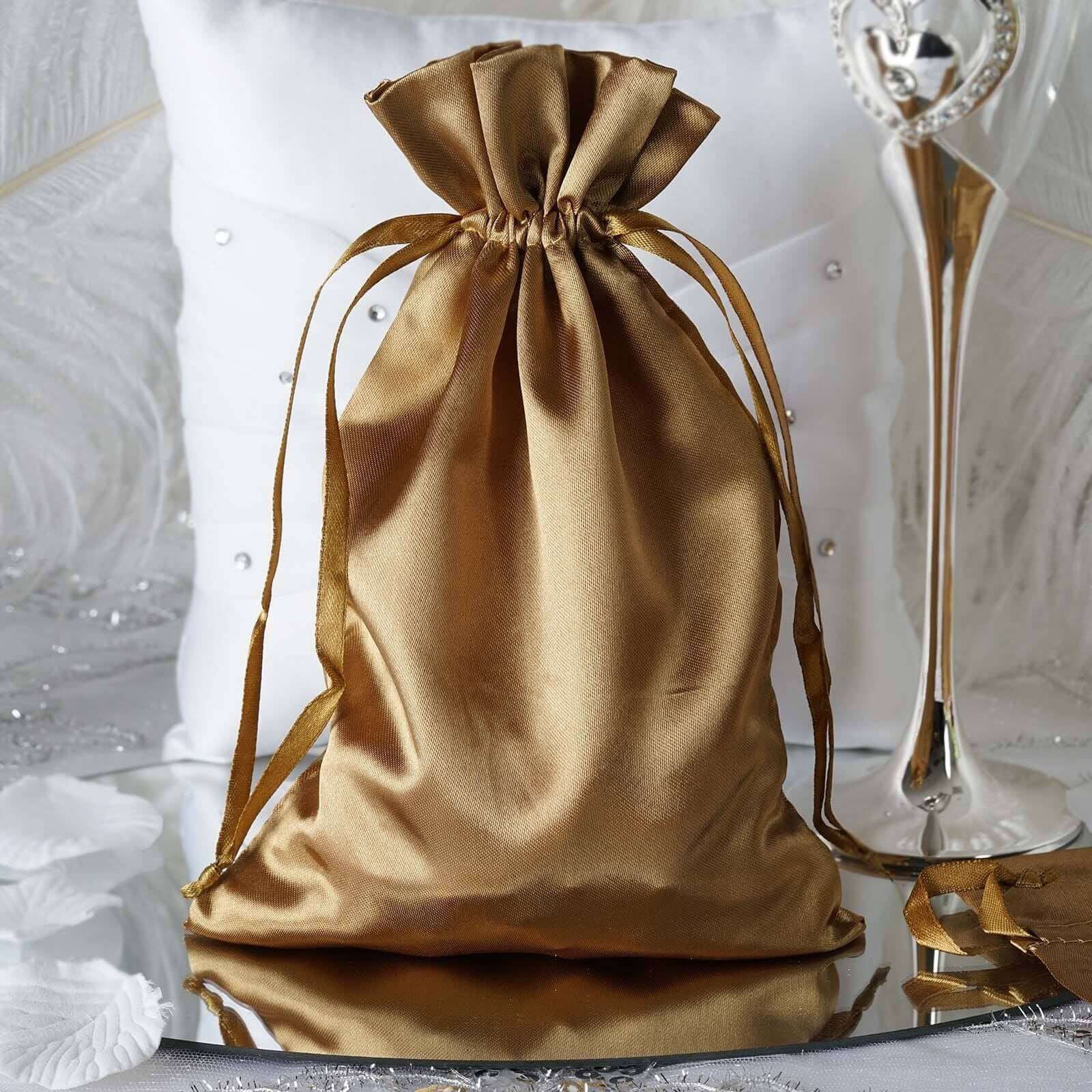 60 Pack Antique Gold Satin Wedding Party Favor Bags, Drawstring Pouch Gift Bags 6"x9" - Image 2