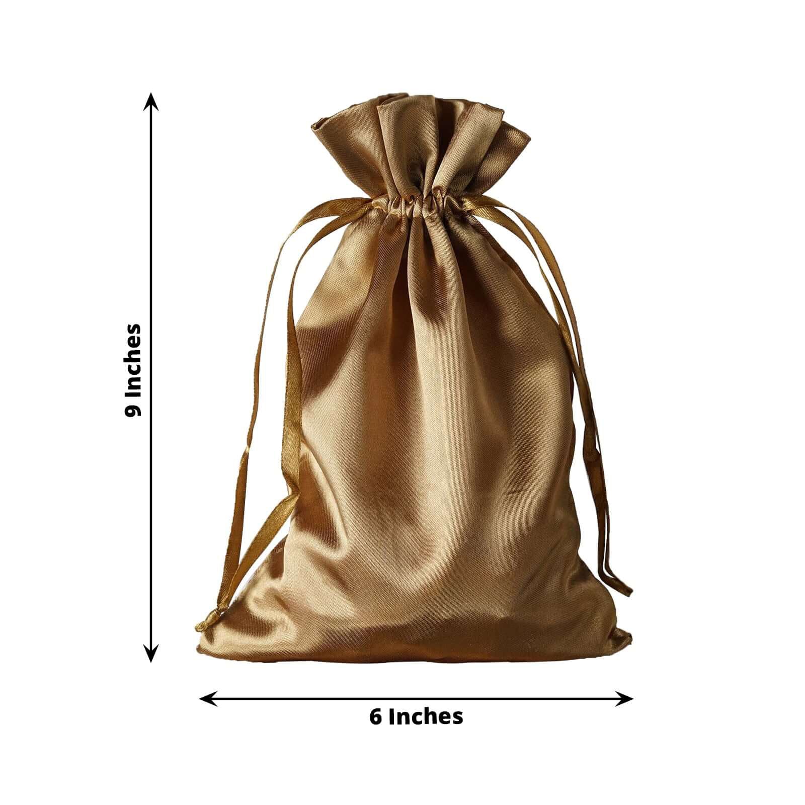 60 Pack Antique Gold Satin Wedding Party Favor Bags, Drawstring Pouch Gift Bags 6"x9" - Image 3
