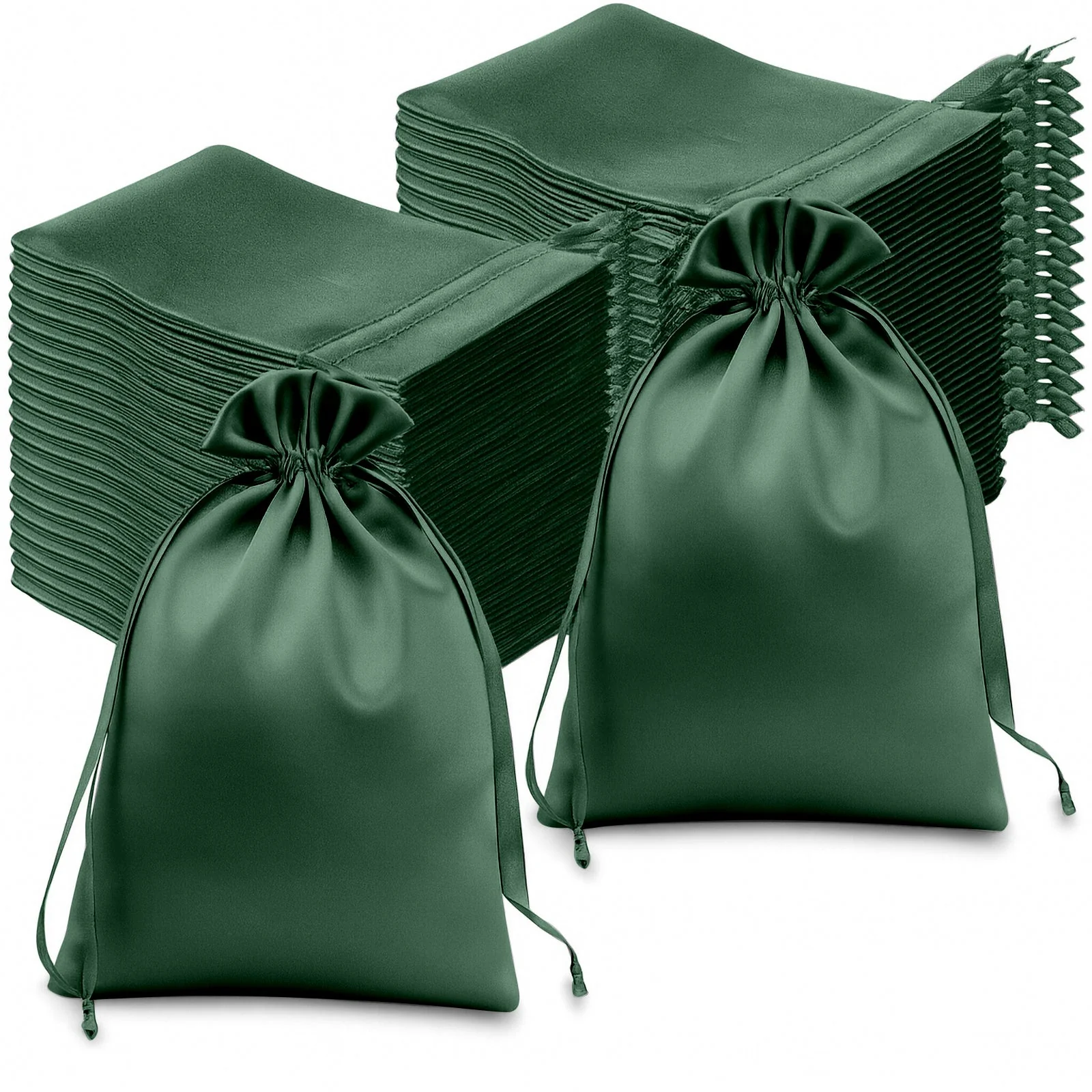 60 Pack Hunter Emerald Green Satin Wedding Party Favor Bags, Drawstring Pouch Gift Bags 6"x9" - Image 6