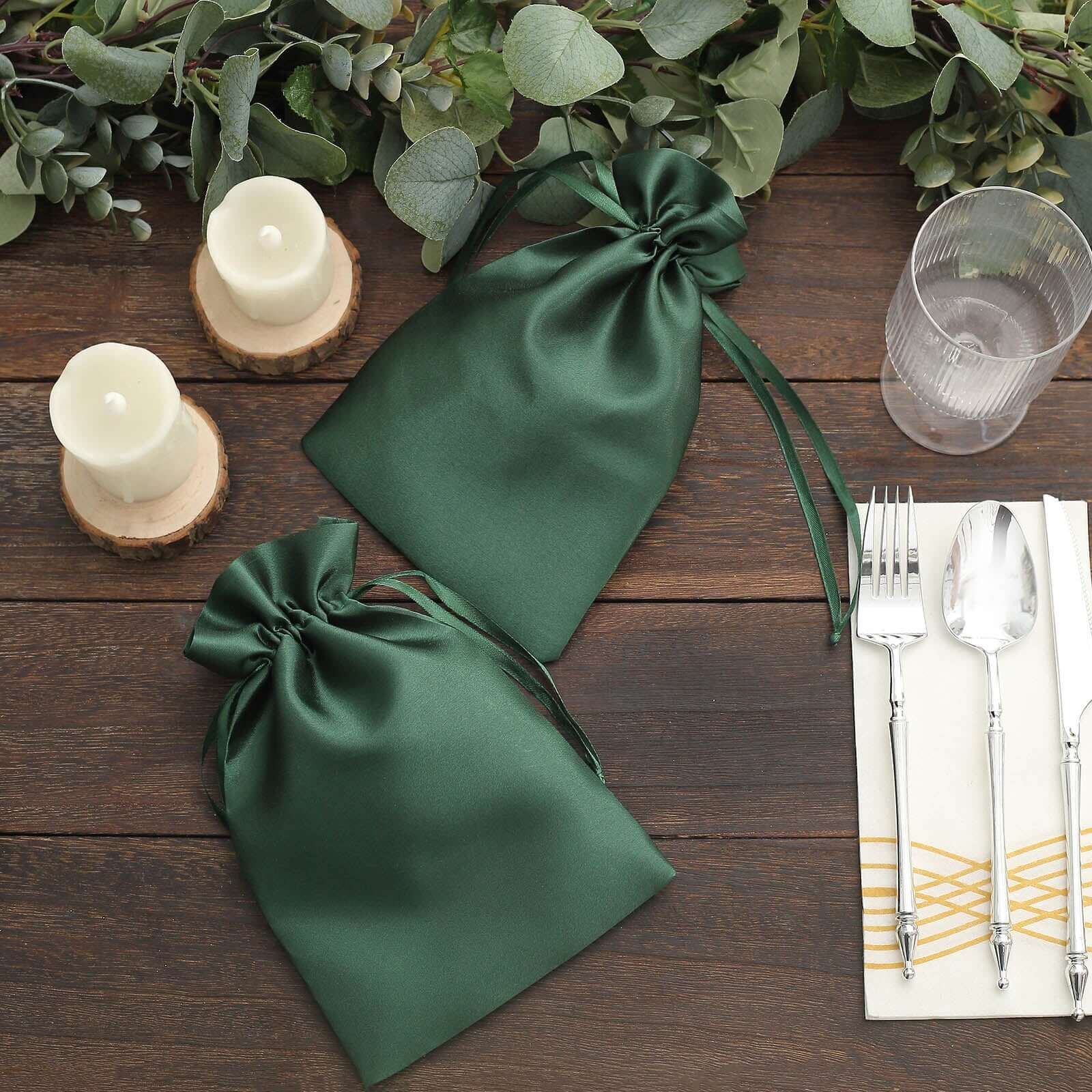 60 Pack Hunter Emerald Green Satin Wedding Party Favor Bags, Drawstring Pouch Gift Bags 6"x9" - Image 8