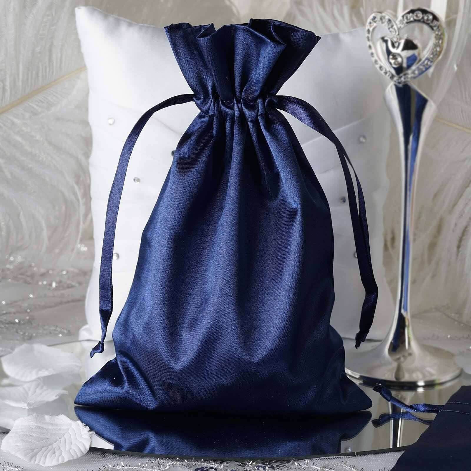 60 Pack Navy Blue Satin Wedding Party Favor Bags, Drawstring Pouch Gift Bags 6"x9" - Image 2