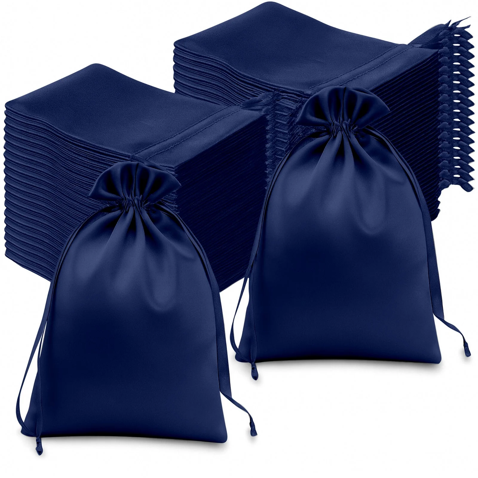 60 Pack Navy Blue Satin Wedding Party Favor Bags, Drawstring Pouch Gift Bags 6"x9" - Image 6