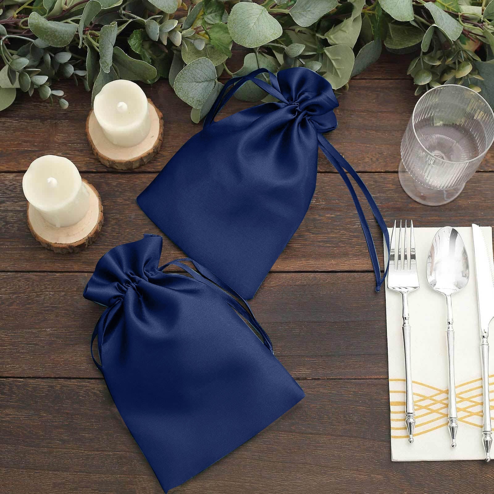 60 Pack Navy Blue Satin Wedding Party Favor Bags, Drawstring Pouch Gift Bags 6"x9" - Image 8