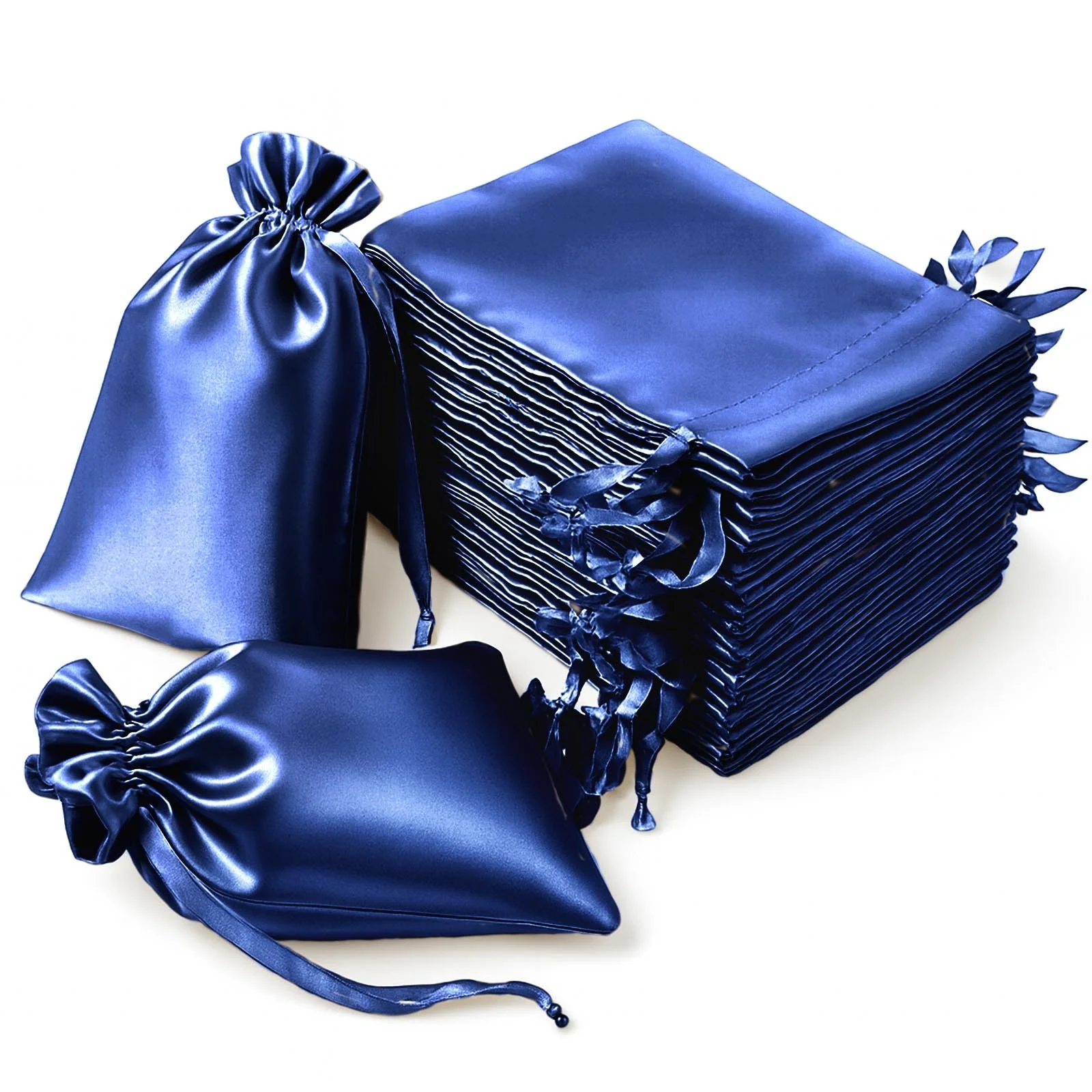 60 Pack Royal Blue Satin Wedding Party Favor Bags, Drawstring Pouch Gift Bags 6"x9"