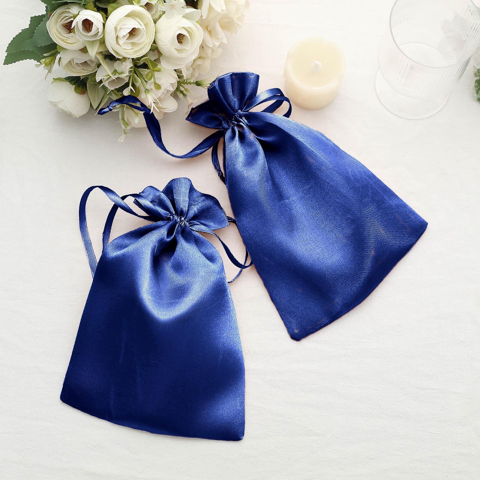 60 Pack Royal Blue Satin Wedding Party Favor Bags, Drawstring Pouch Gift Bags 6"x9" - Image 2