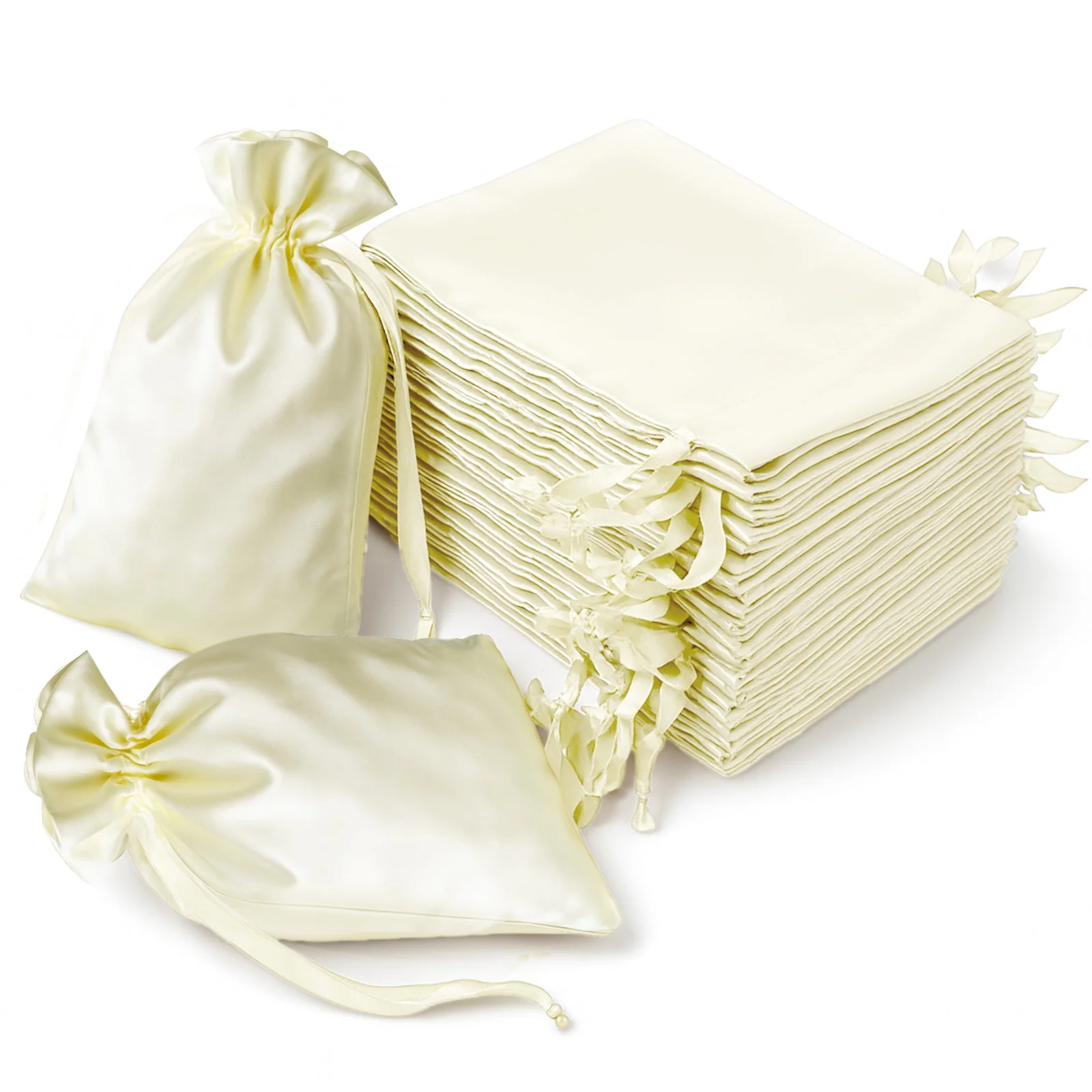 60 Pack Yellow Satin Wedding Party Favor Bags, Drawstring Pouch Gift Bags 6"x9"