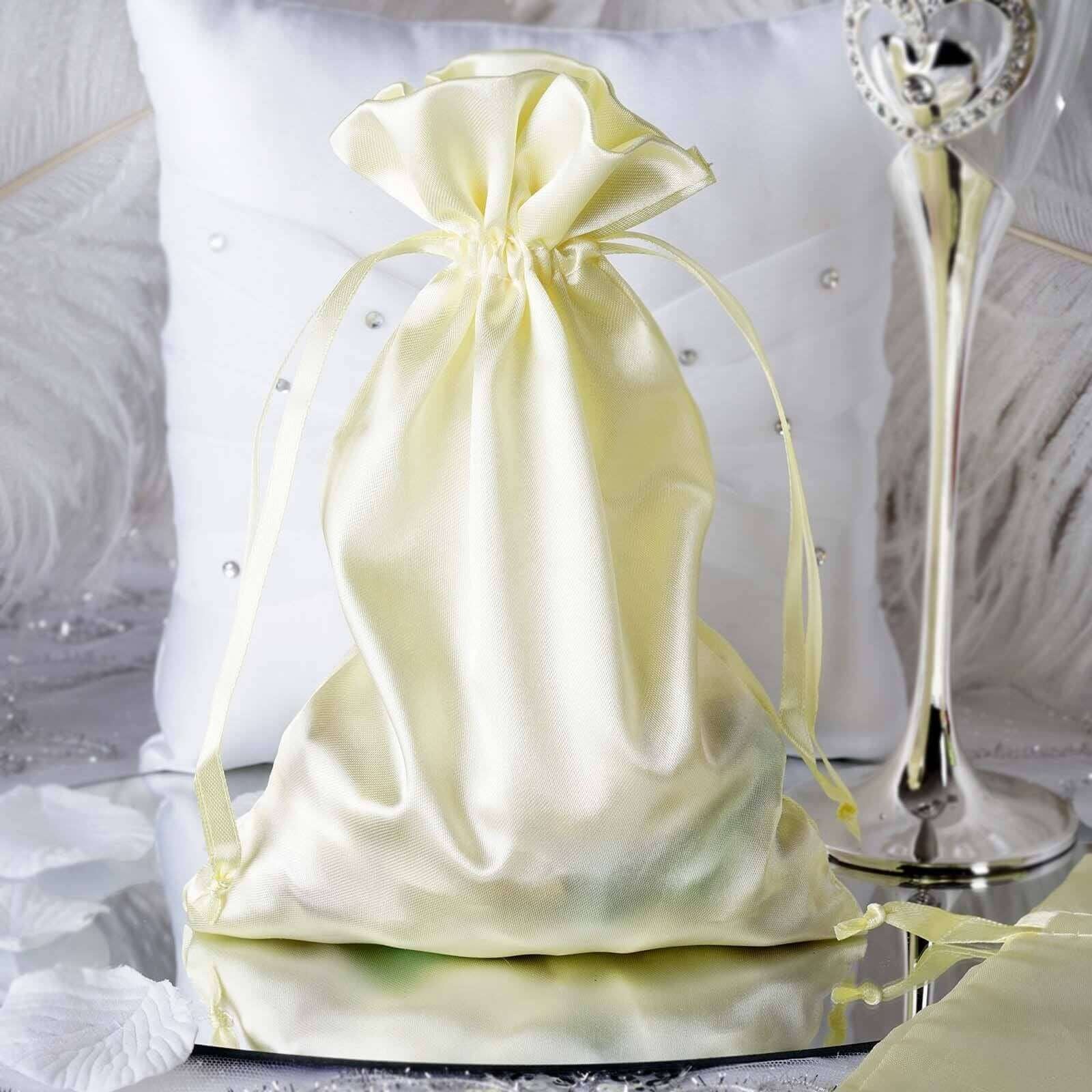 60 Pack Yellow Satin Wedding Party Favor Bags, Drawstring Pouch Gift Bags 6"x9" - Image 2