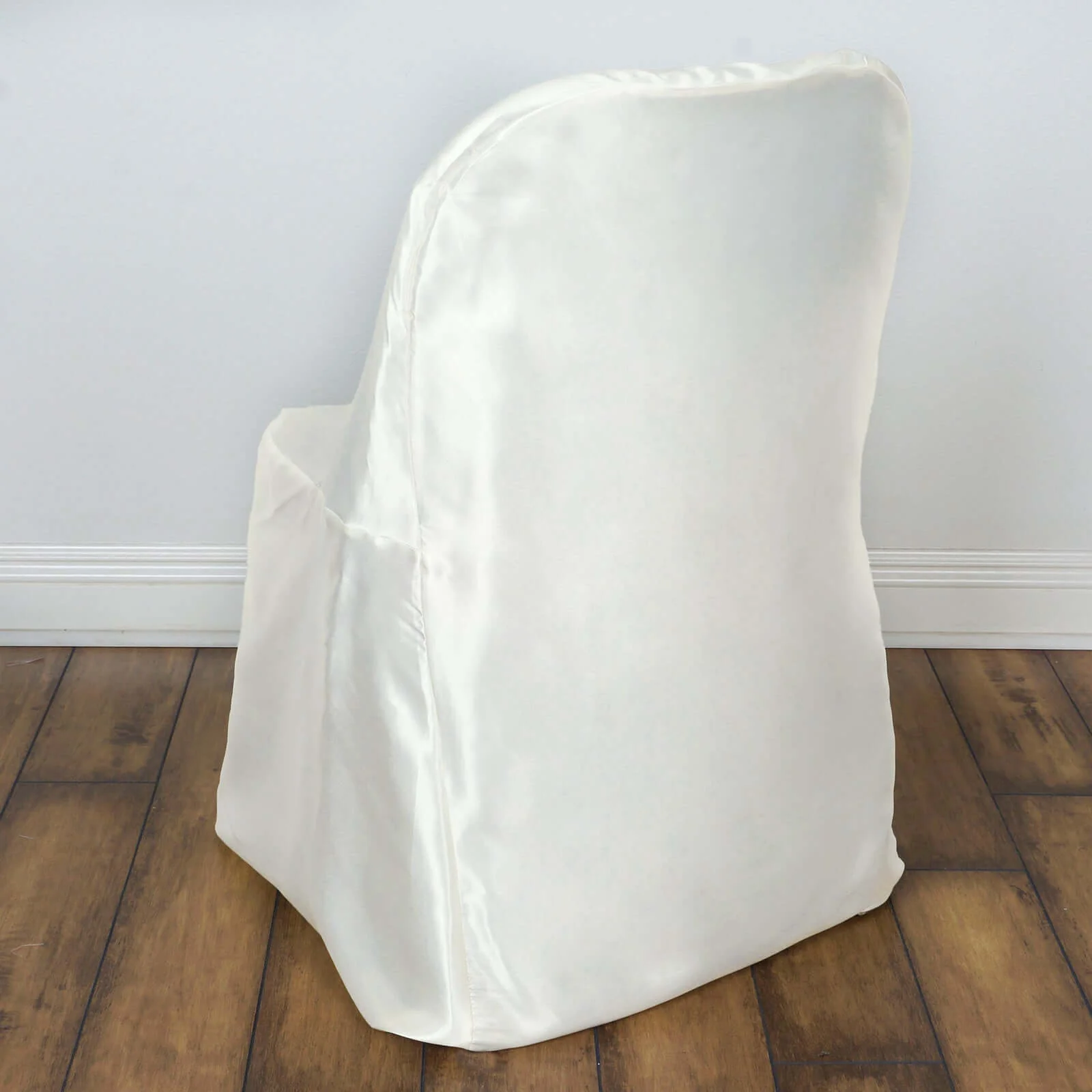 Satin Folding Chair Covers Ivory with Glossy Sheen - Reusable Slipcover - Image 2