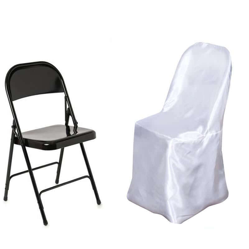 Satin Folding Chair Covers White with Glossy Sheen - Reusable Refined Slipcover for Weddings & Events - Image 3