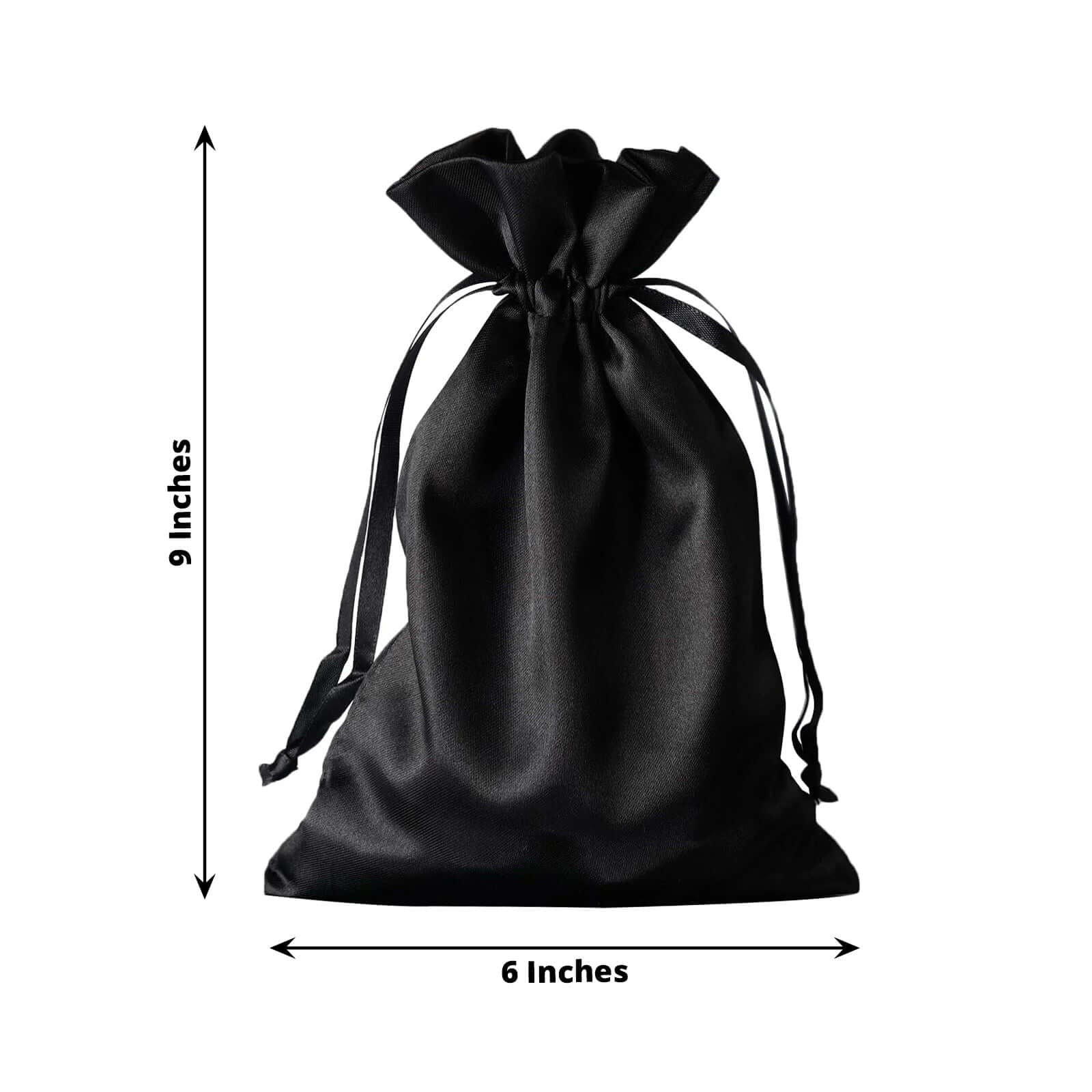 60 Pack Black Satin Wedding Party Favor Bags, Drawstring Pouch Gift Bags 6"x9" - Image 3