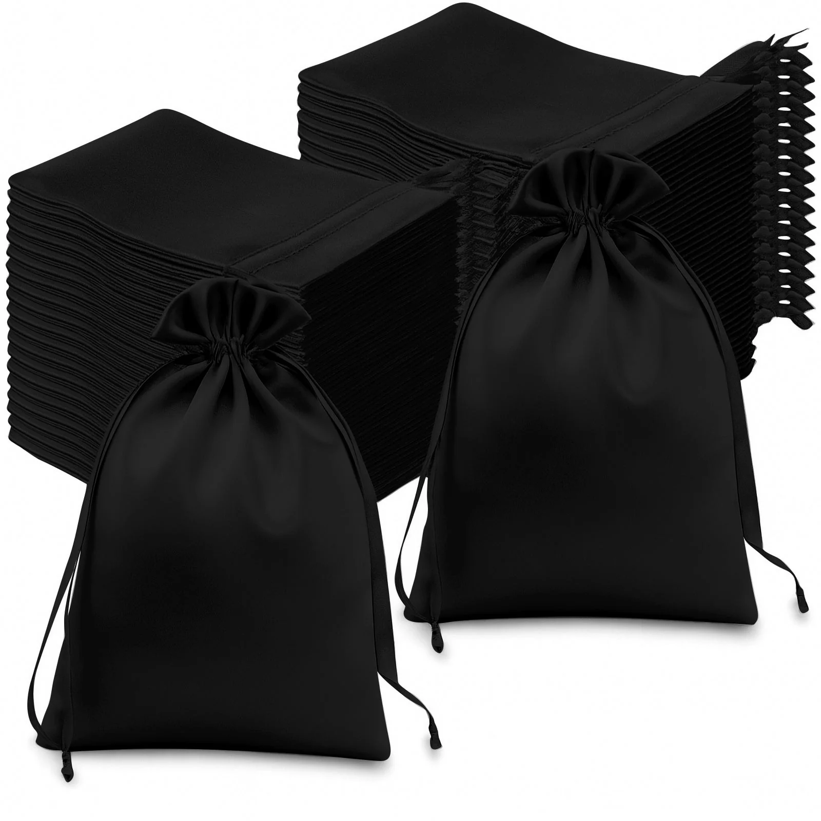 60 Pack Black Satin Wedding Party Favor Bags, Drawstring Pouch Gift Bags 6"x9" - Image 6