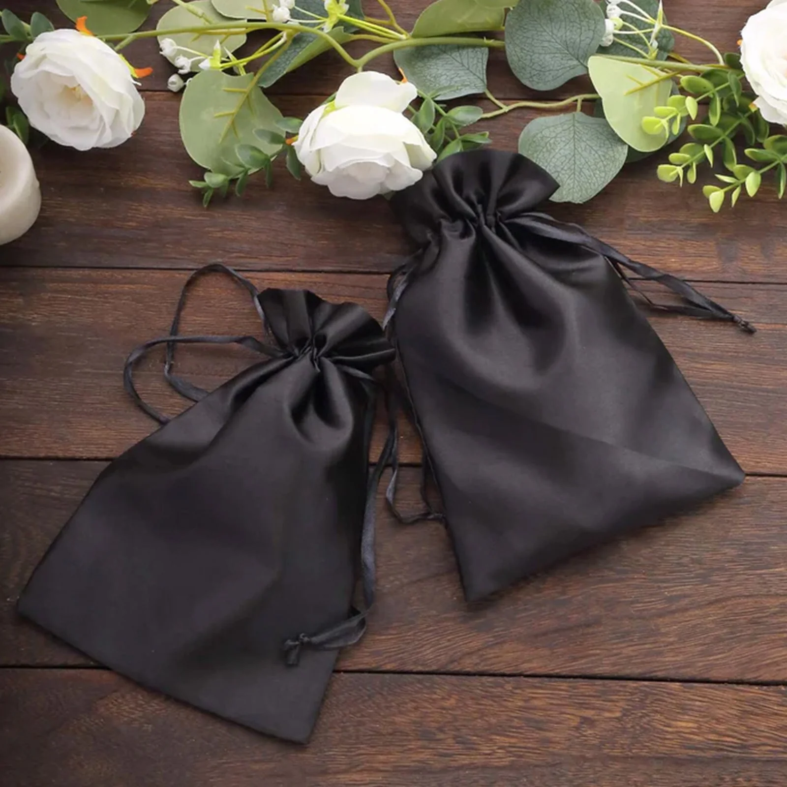 60 Pack Black Satin Wedding Party Favor Bags, Drawstring Pouch Gift Bags 6"x9" - Image 8