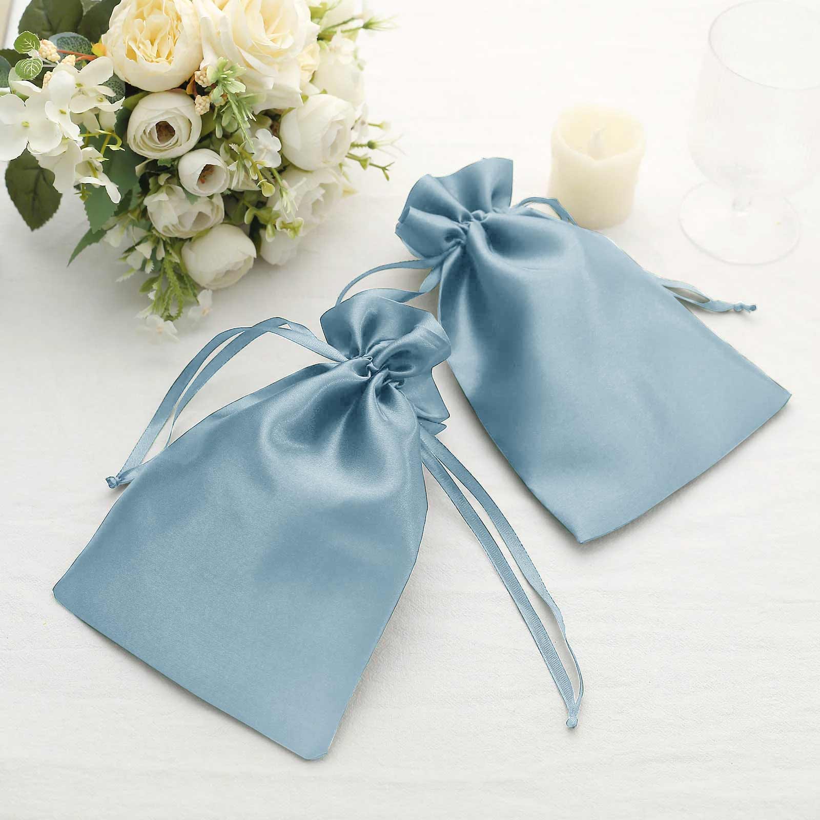 60 Pack Dusty Blue Satin Wedding Party Favor Bags, Drawstring Pouch Gift Bags 6"x9" - Image 2