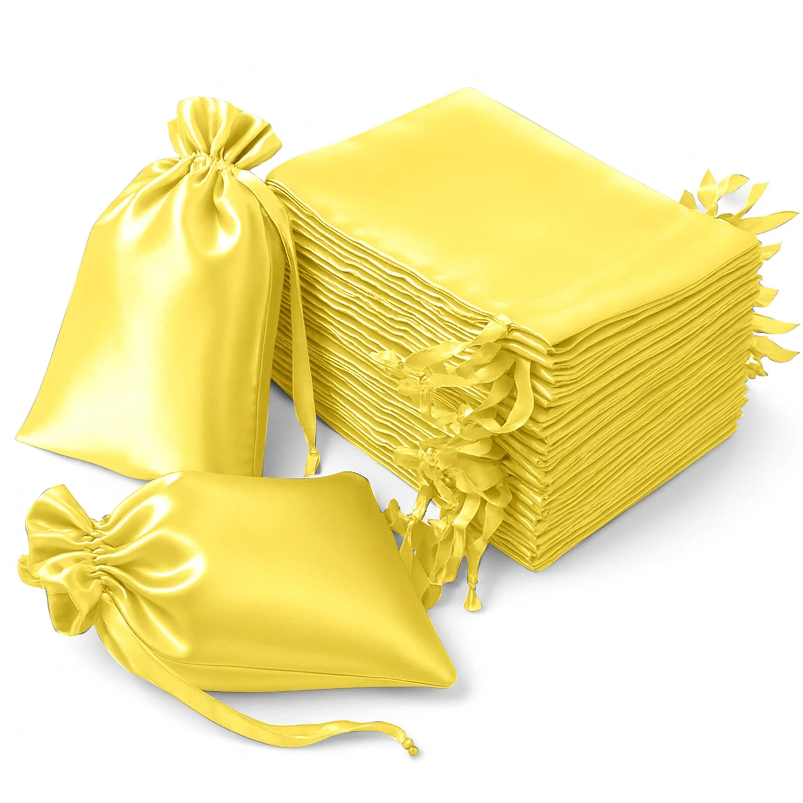 60 Pack Gold Satin Wedding Party Favor Bags, Drawstring Pouch Gift Bags 6"x9"