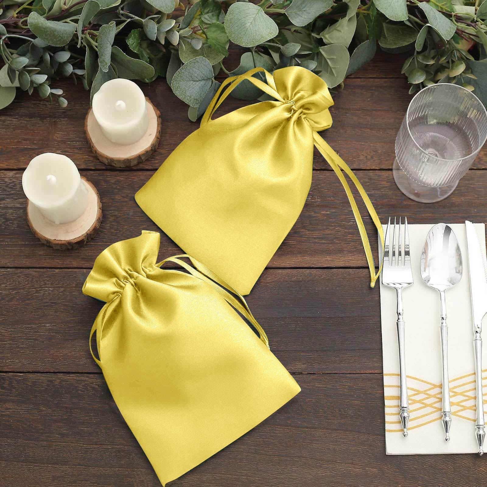 60 Pack Gold Satin Wedding Party Favor Bags, Drawstring Pouch Gift Bags 6"x9" - Image 8