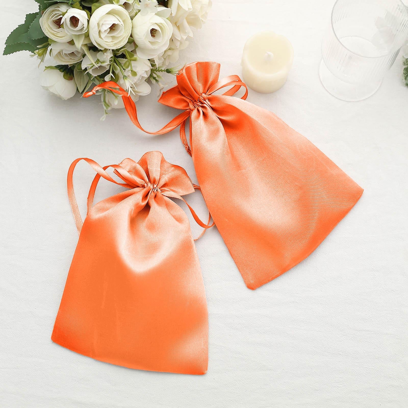 60 Pack Peach Satin Wedding Party Favor Bags, Drawstring Pouch Gift Bags 6"x9" - Image 2