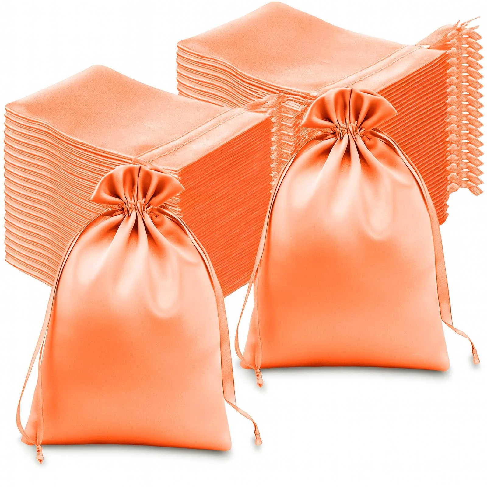 60 Pack Peach Satin Wedding Party Favor Bags, Drawstring Pouch Gift Bags 6"x9" - Image 6