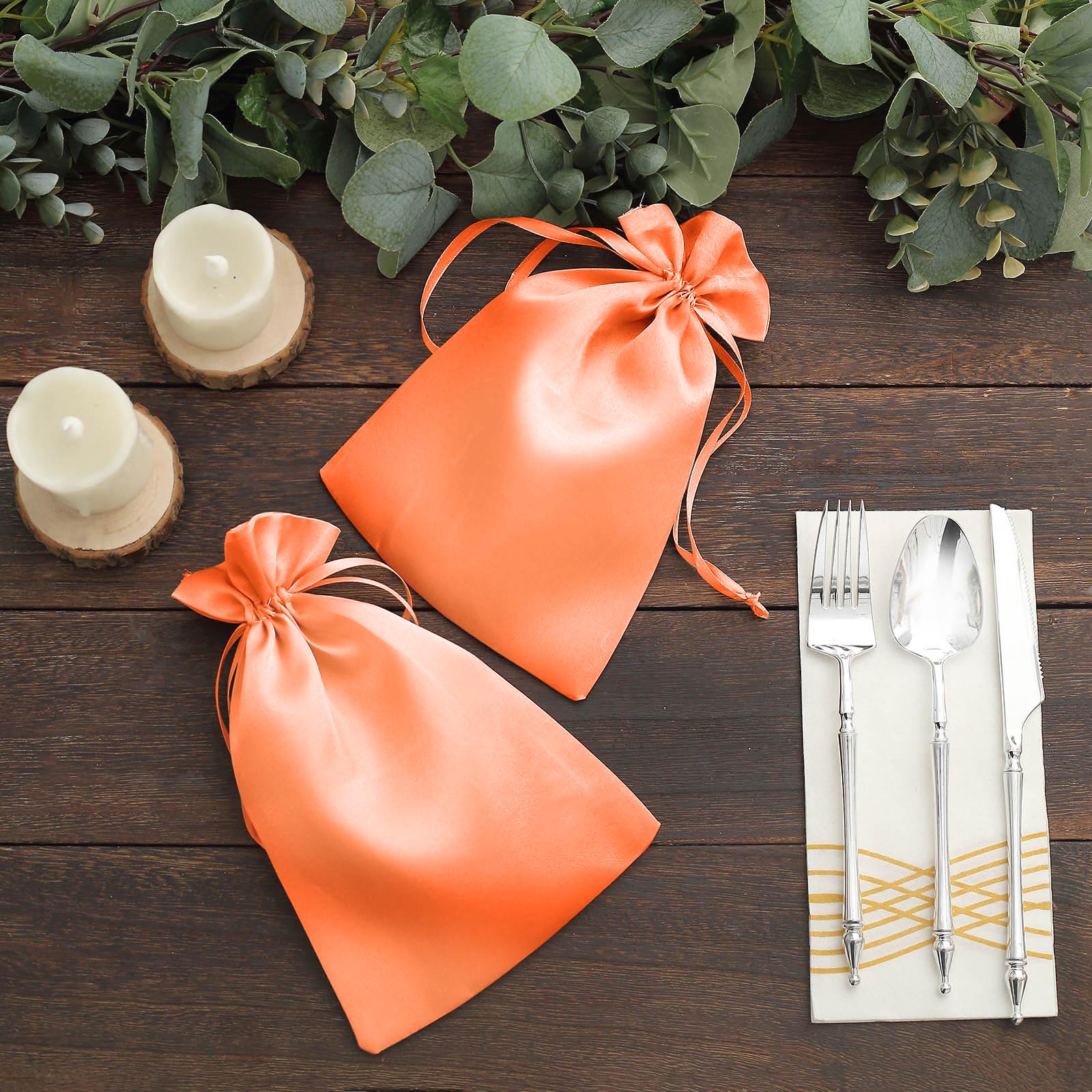 60 Pack Peach Satin Wedding Party Favor Bags, Drawstring Pouch Gift Bags 6"x9" - Image 8