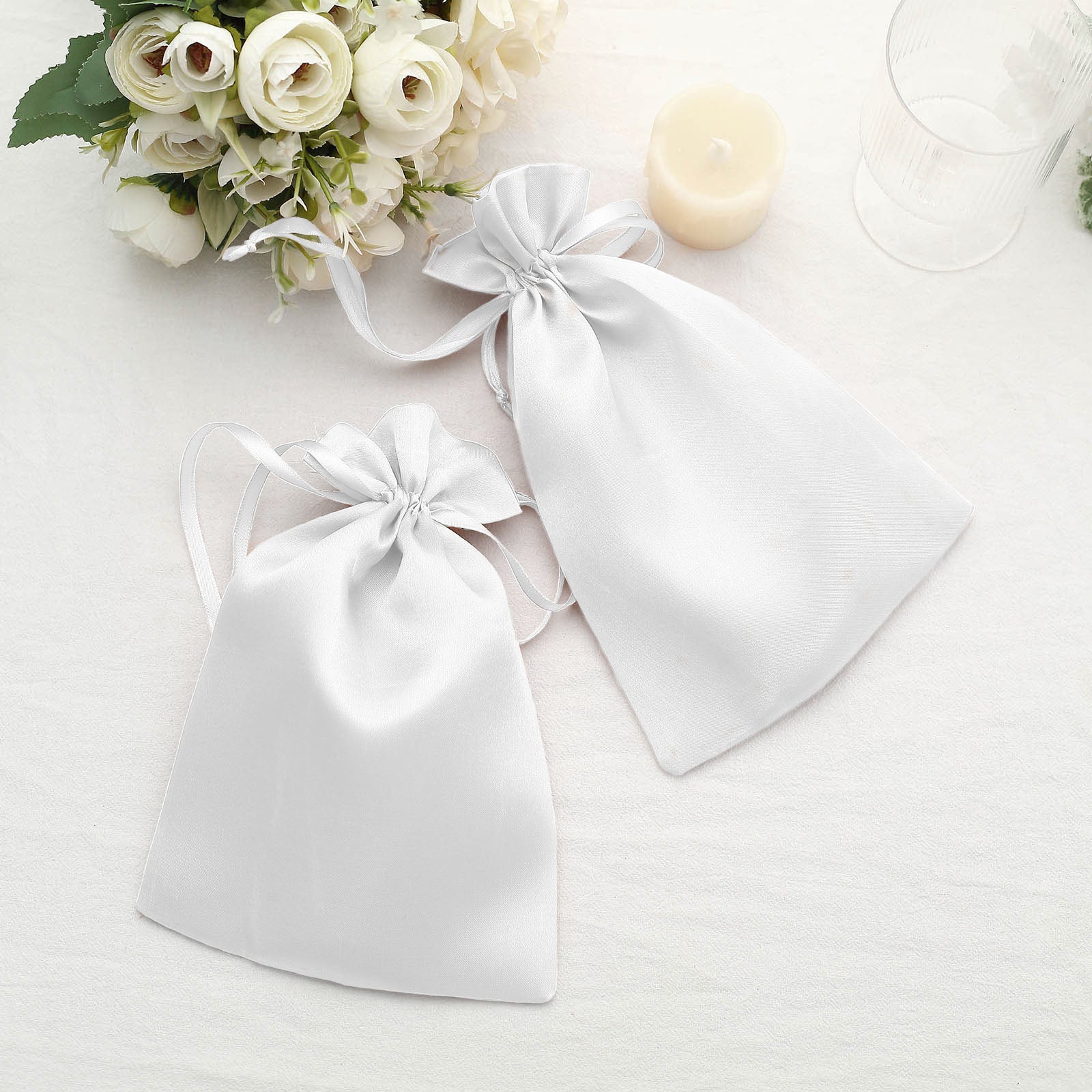60 Pack White Satin Wedding Party Favor Bags, Drawstring Pouch Gift Bags 6"x9" - Image 7