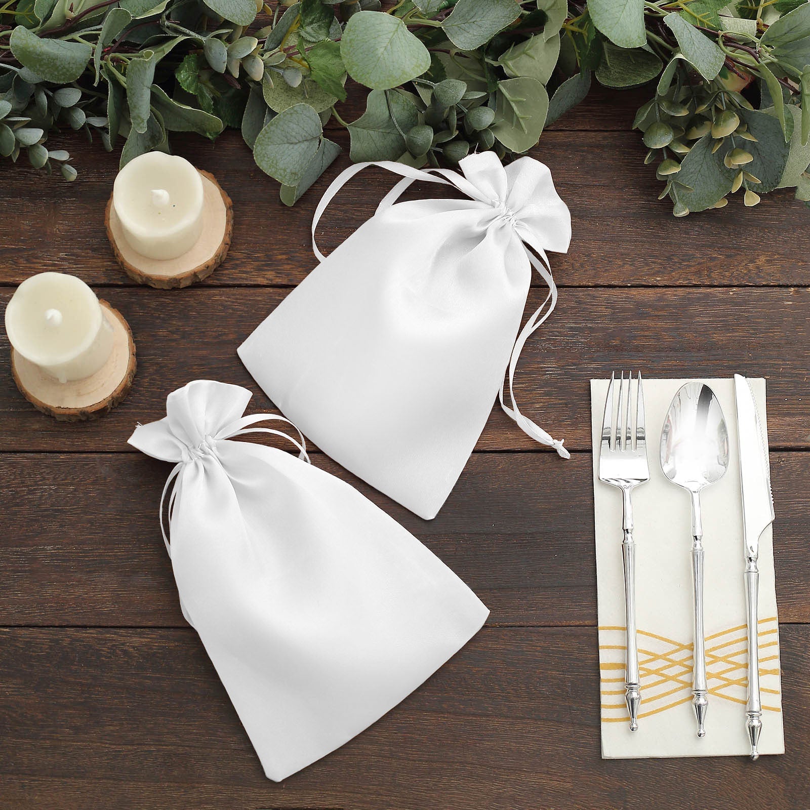 60 Pack White Satin Wedding Party Favor Bags, Drawstring Pouch Gift Bags 6"x9" - Image 8