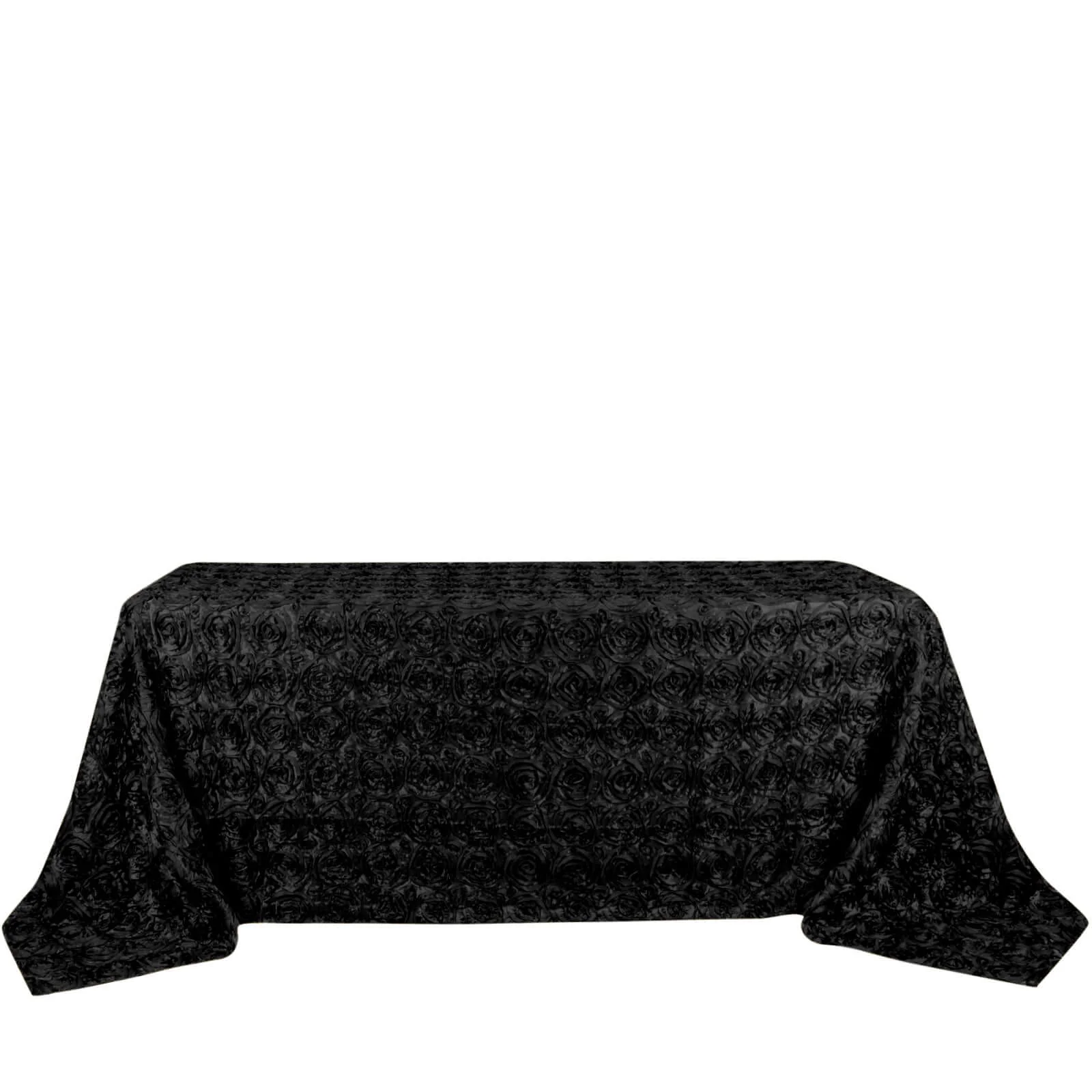 Satin Rectangle Tablecloth 90"x132" Black with Grandiose 3D Rosette Design - Seamless Table Cover for Stylish Events - Image 6