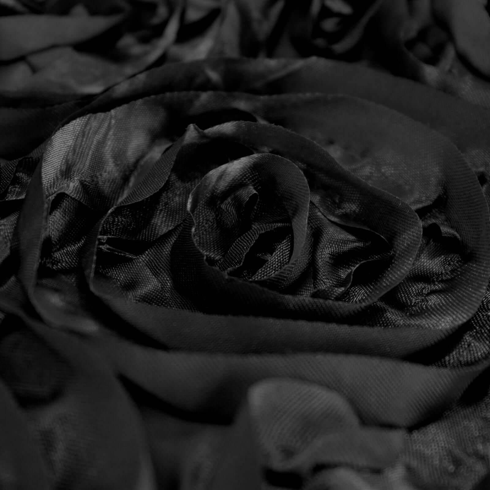 Satin Rectangle Tablecloth 90"x132" Black with Grandiose 3D Rosette Design - Seamless Table Cover for Stylish Events - Image 7