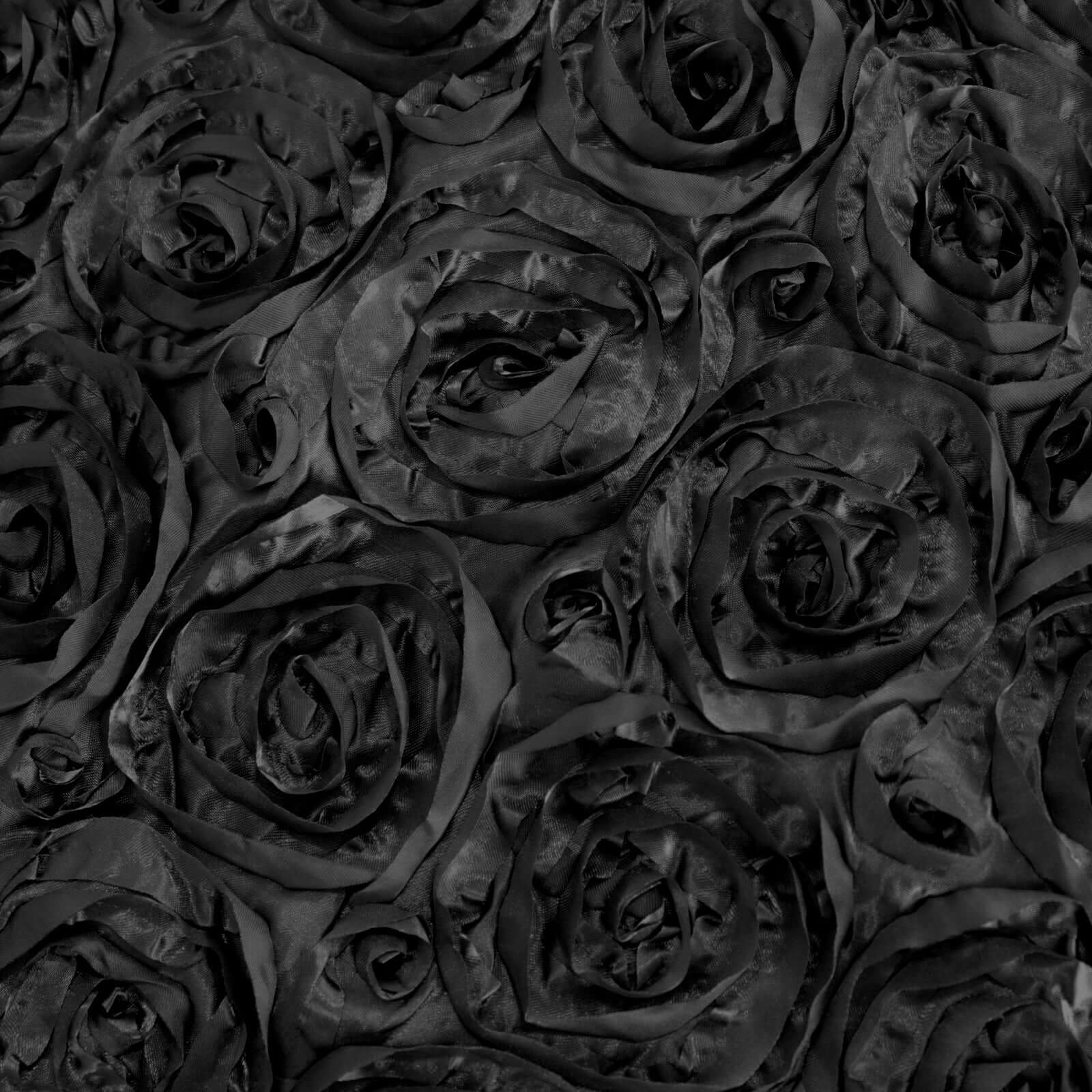 Satin Rectangle Tablecloth 90"x132" Black with Grandiose 3D Rosette Design - Seamless Table Cover for Stylish Events - Image 8