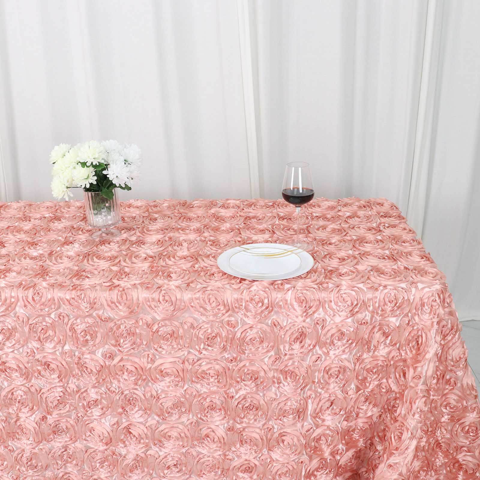 Satin Rectangle Tablecloth 90"x132" Dusty Rose - Grandiose 3D Rosette Table Cover - Image 12