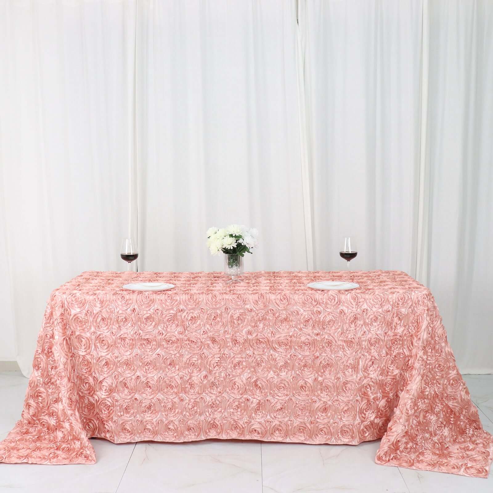 Satin Rectangle Tablecloth 90"x132" Dusty Rose - Grandiose 3D Rosette Table Cover - Image 8