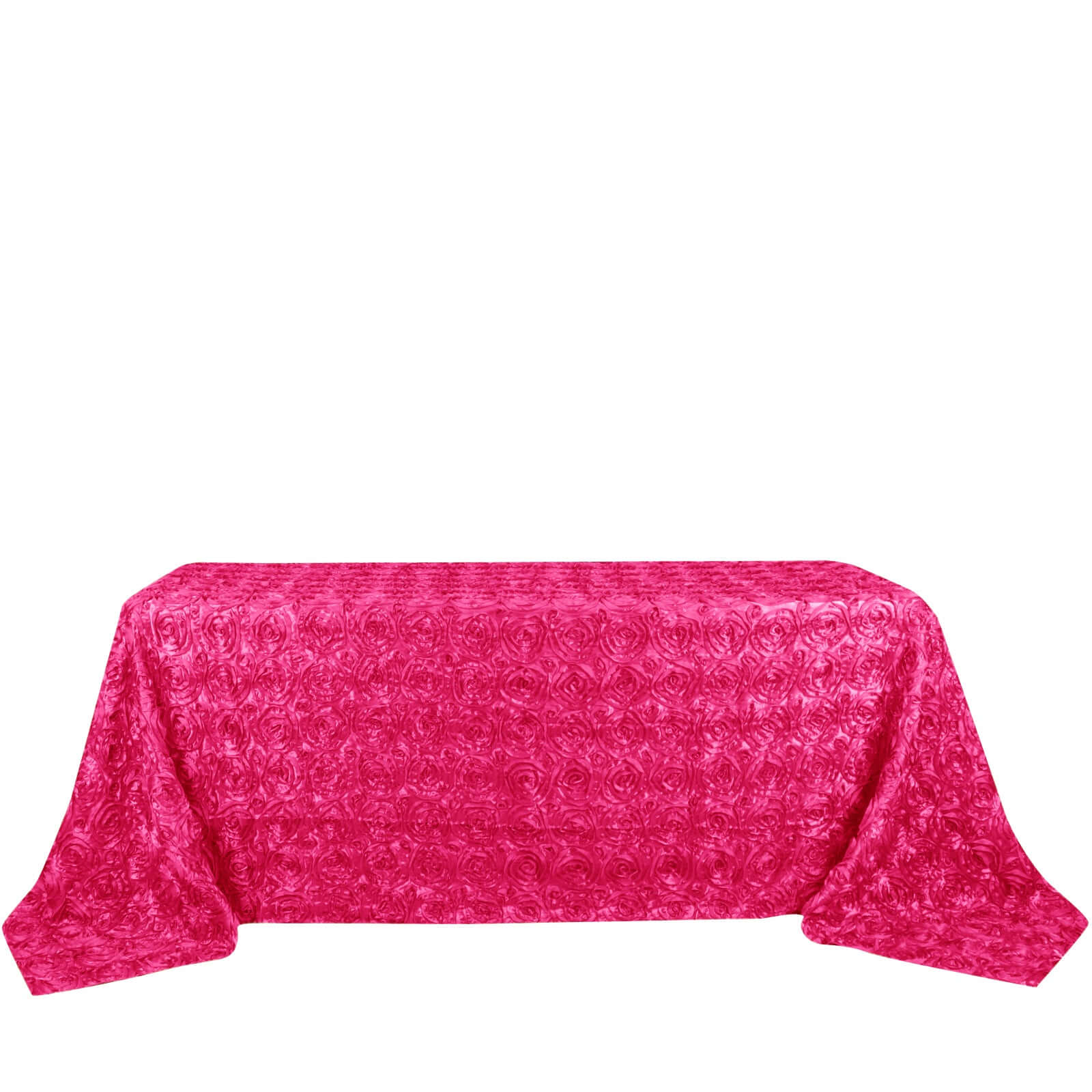 Satin Rectangle Tablecloth 90"x132" Fuchsia - Grandiose 3D Rosette Table Cover - Image 6