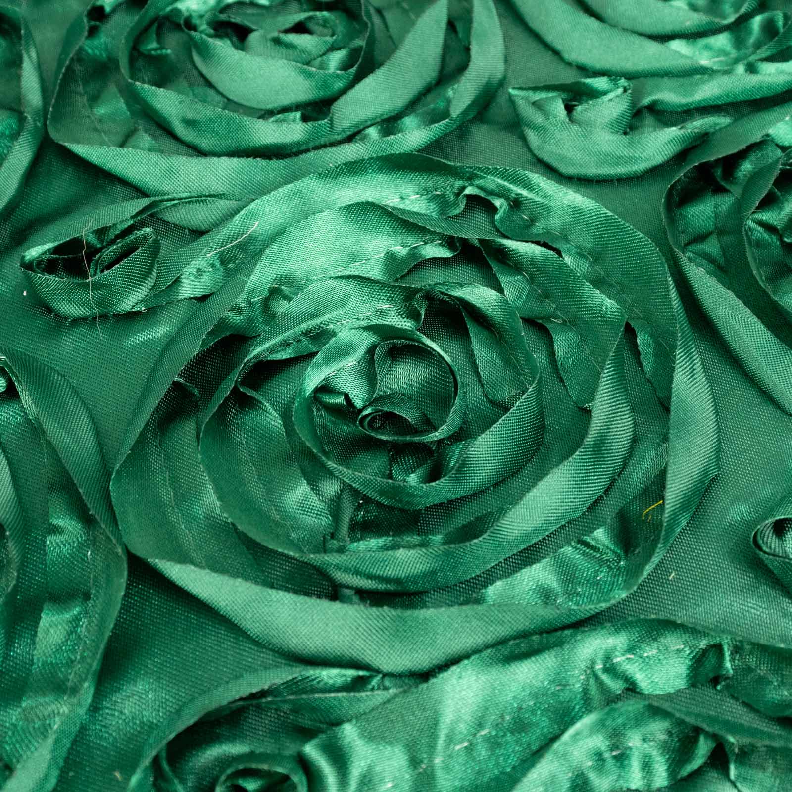 Satin Rectangle Tablecloth 90"x132" Hunter Emerald Green - Grandiose 3D Rosette Table Cover - Image 14
