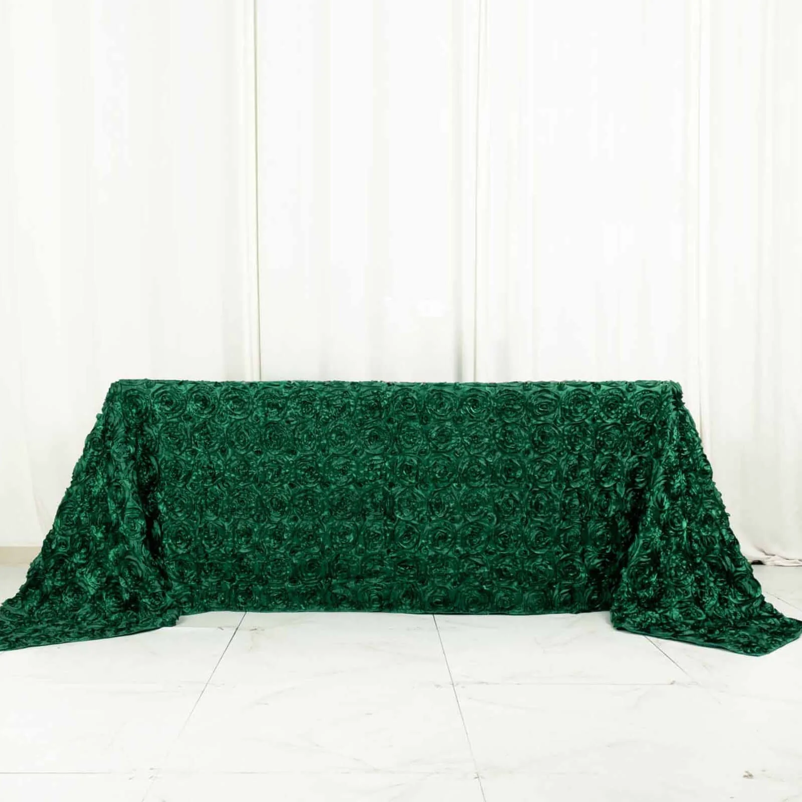 Satin Rectangle Tablecloth 90"x132" Hunter Emerald Green - Grandiose 3D Rosette Table Cover - Image 17