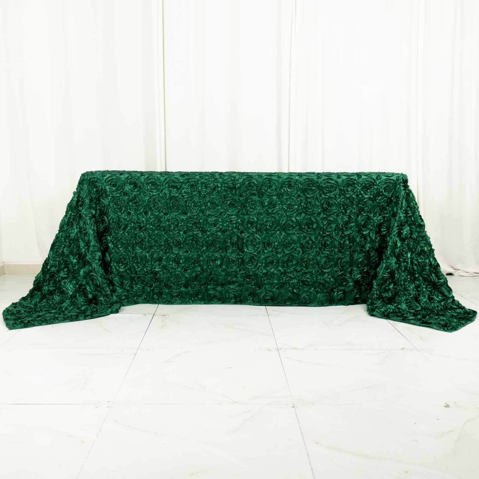 Satin Rectangle Tablecloth 90"x132" Hunter Emerald Green - Grandiose 3D Rosette Table Cover - Image 6