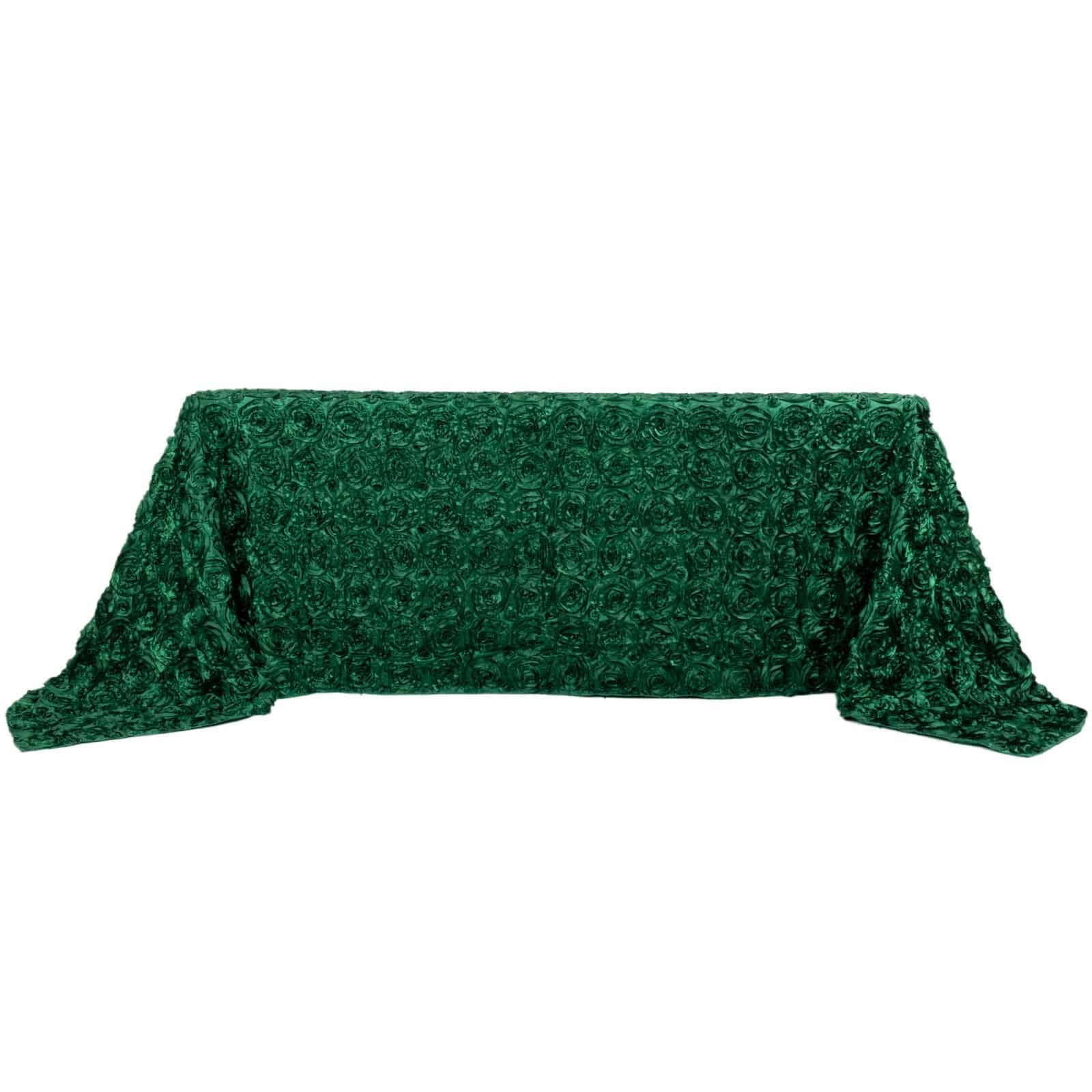 Satin Rectangle Tablecloth 90"x132" Hunter Emerald Green - Grandiose 3D Rosette Table Cover - Image 7