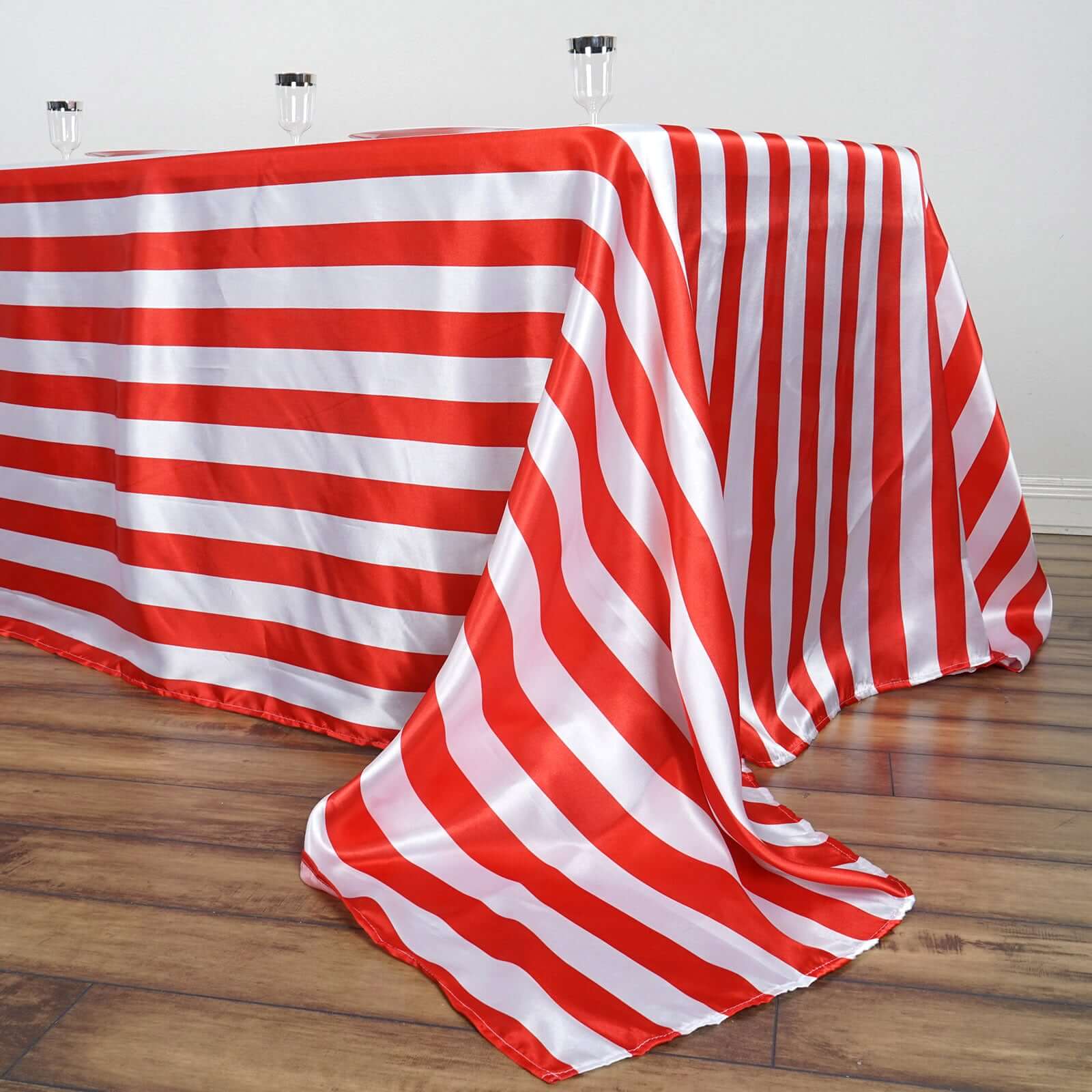 Satin Rectangle Tablecloth 90"x132" Red/White Striped Design - Durable & Seamless Table Cover for Modern Tablescapes - Image 4