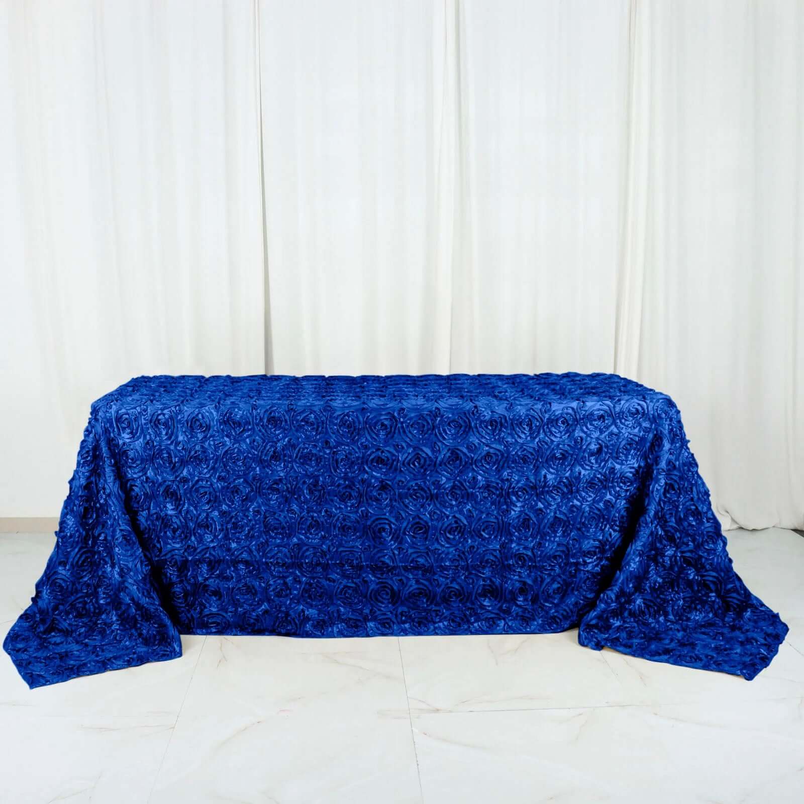 Satin Rectangle Tablecloth 90"x132" Royal Blue - Grandiose 3D Rosette Table Cover