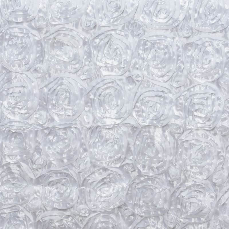 Satin Rectangle Tablecloth 90"x132" White with Grandiose 3D Rosette Design - Seamless Table Cover for Stylish Events - Image 6